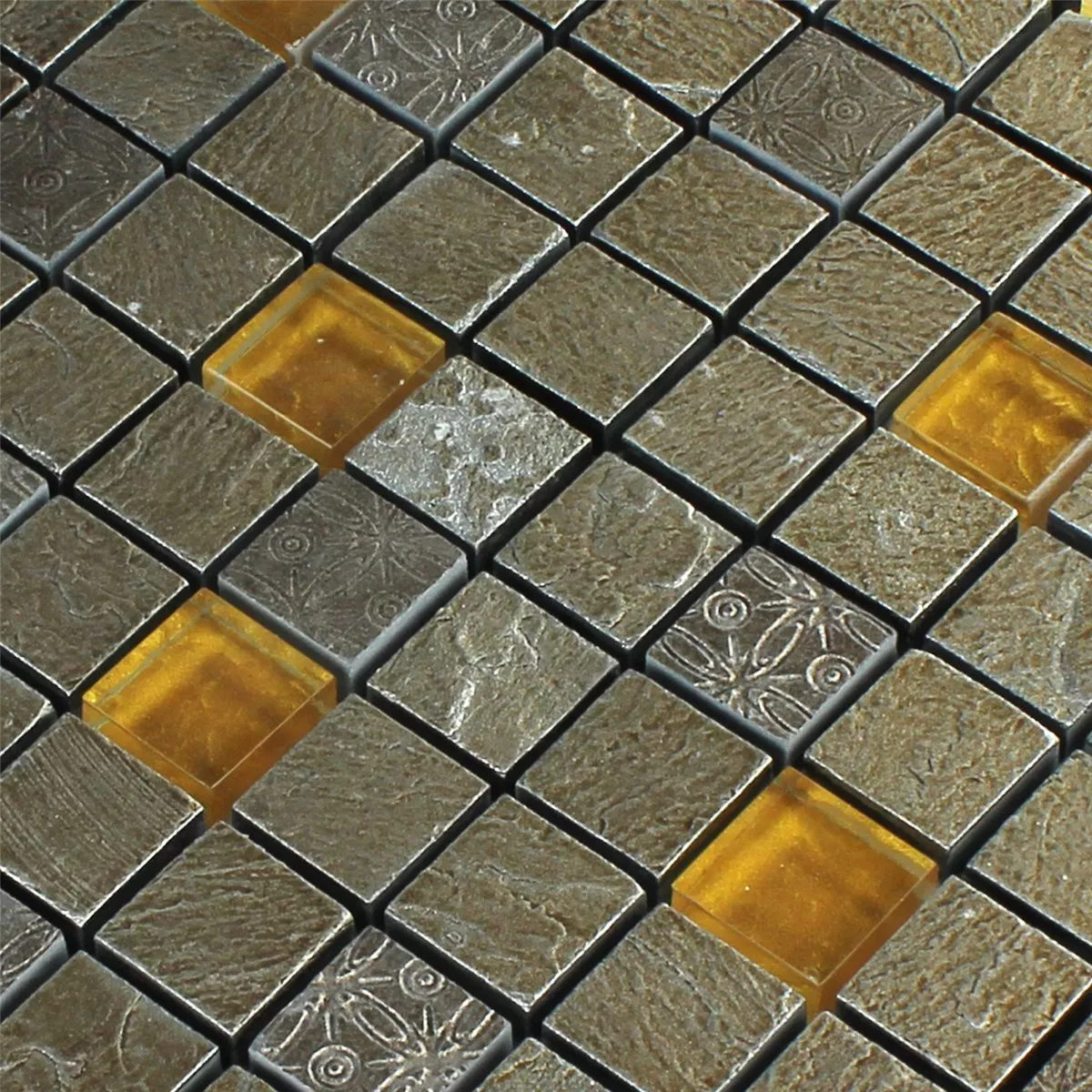 Mosaikfliesen Glas Naturstein Grau Orange