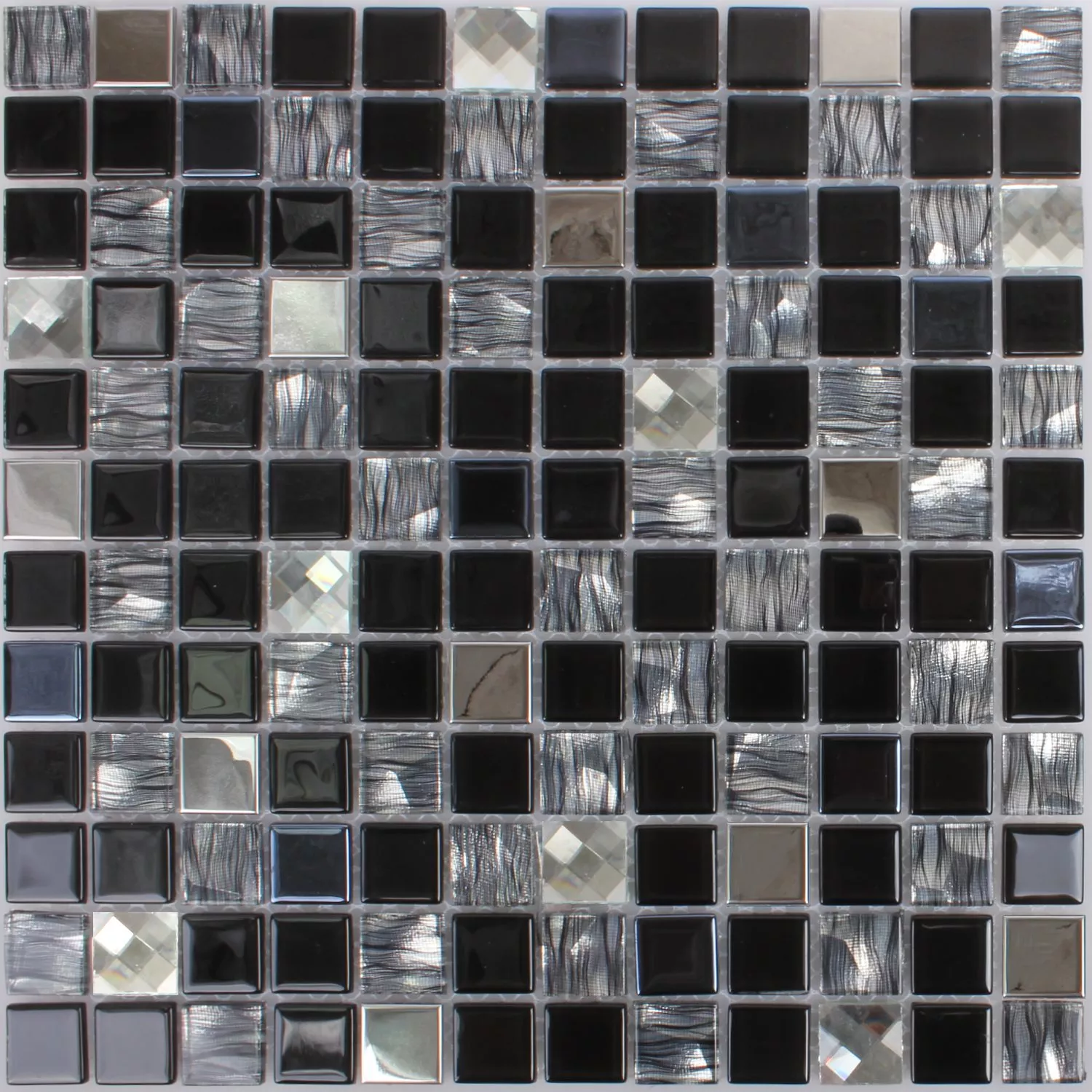 Muster von Mosaikfliesen Malaya Schwarz Silber Quadrat