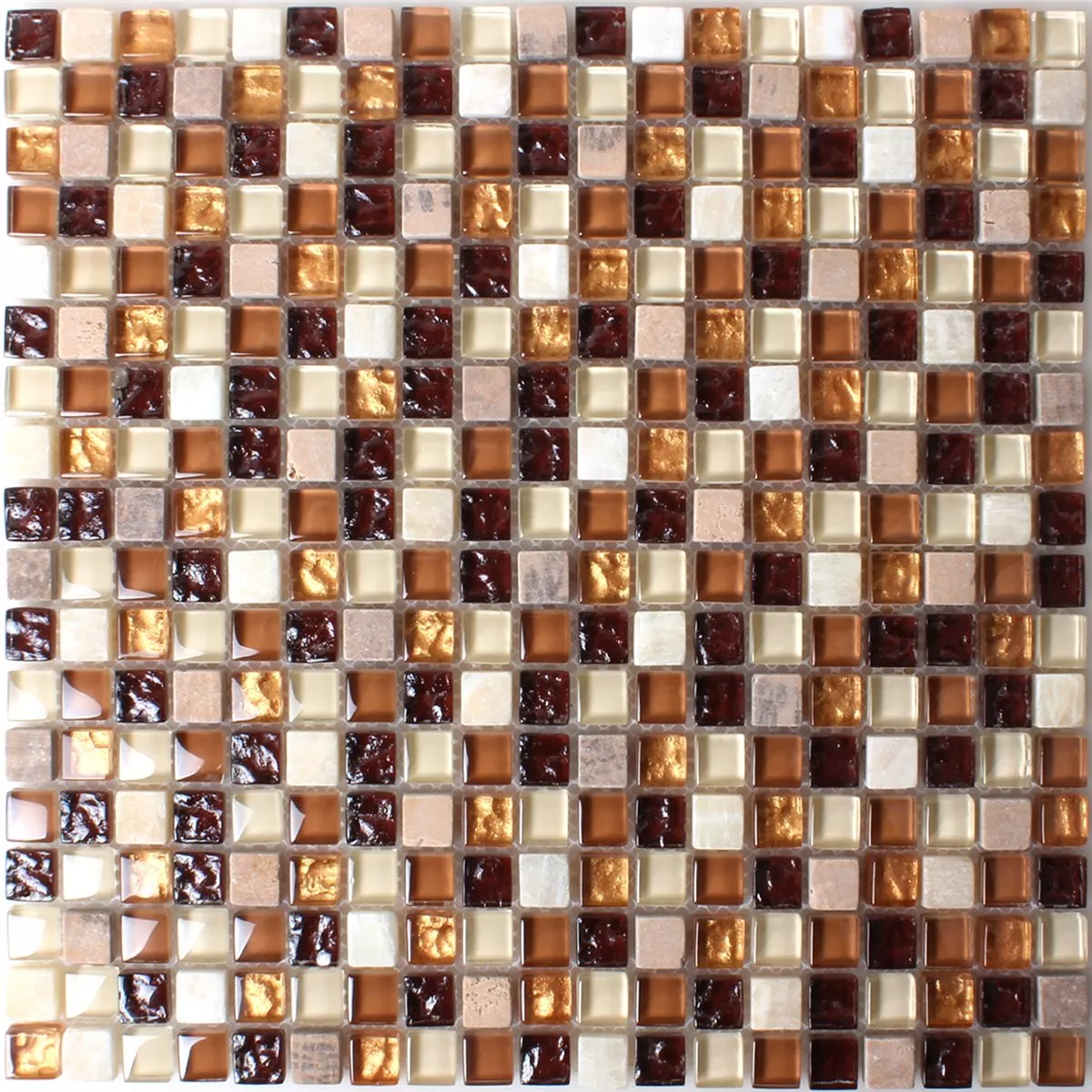 Muster von Mosaikfliesen Onyx Marmor Glas Braun Mix