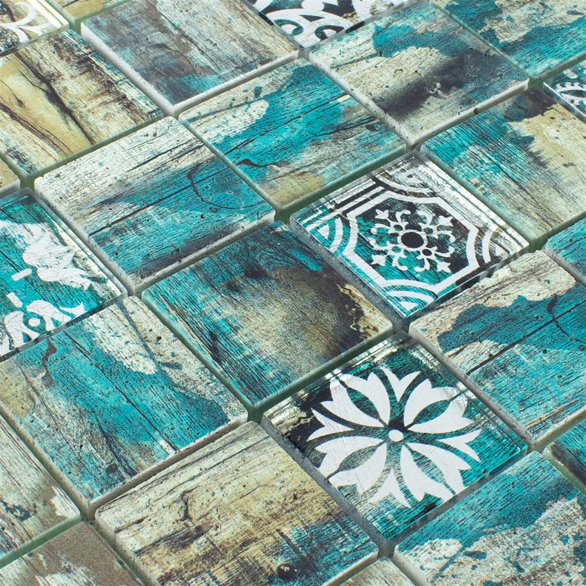Mosaico Di Vetro Piastrelle Legno Ottica Howland Beige Verde Q48