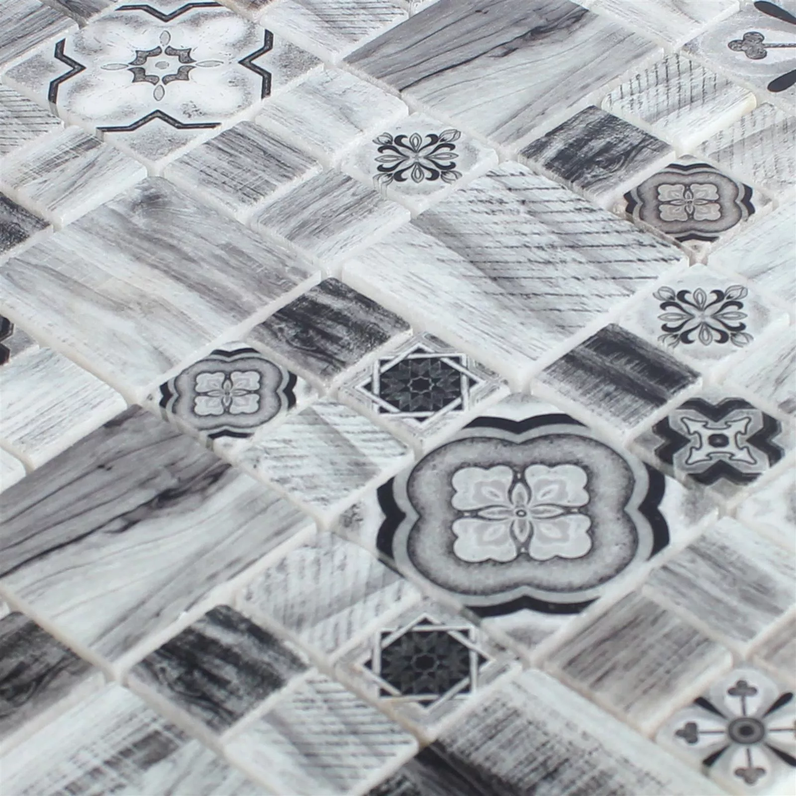Muster von Marmor Naturstein Holzoptik Mosaik Fliesen Portland Grau Mix