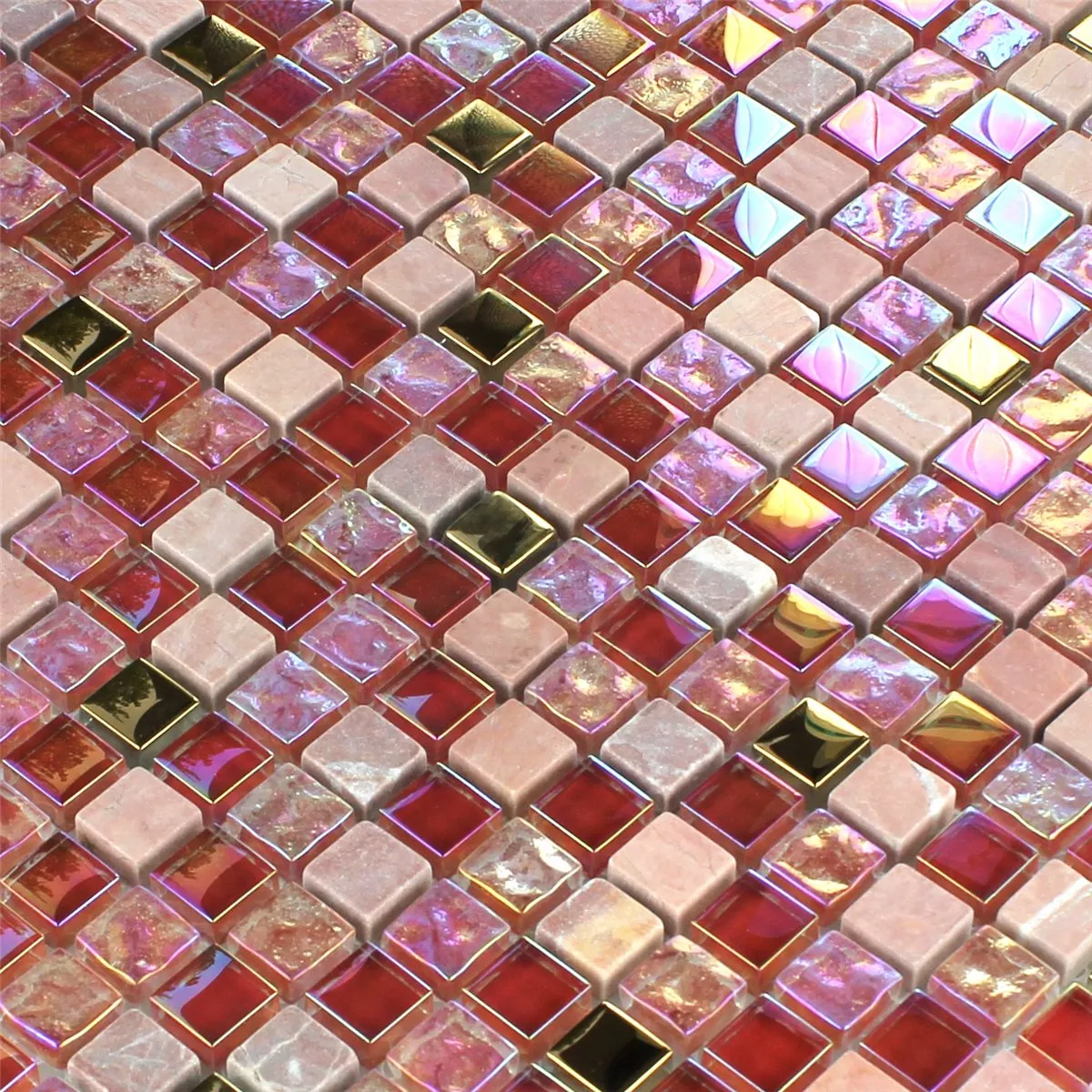 Échantillon Mosaïque Verre Pierre Naturelle Rouge Rosa Or