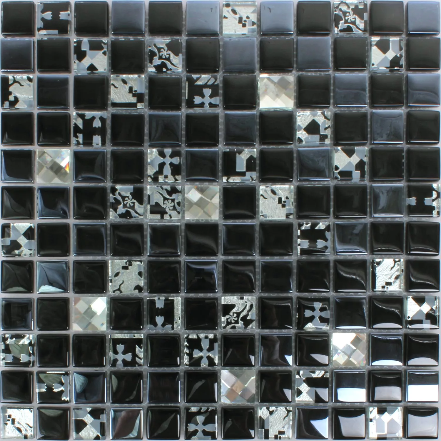 Échantillon Mosaïque En Verre Carrelage Kunia Noir Argent