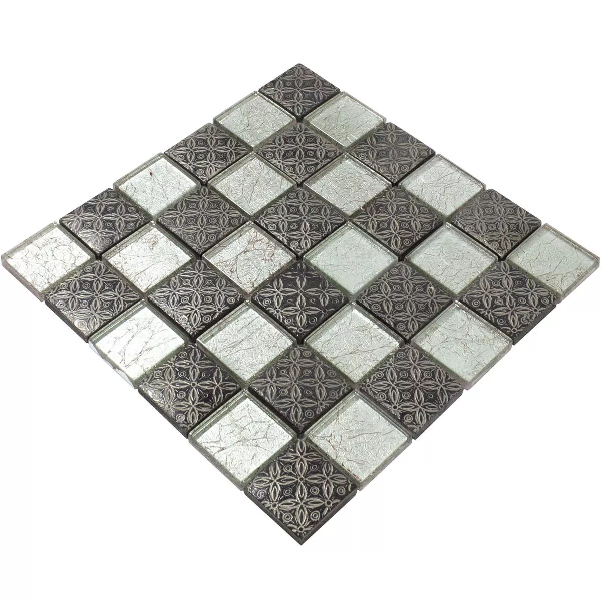 Échantillon Mosaïque En Verre Carrelage Bayford Ornament Argent Noir