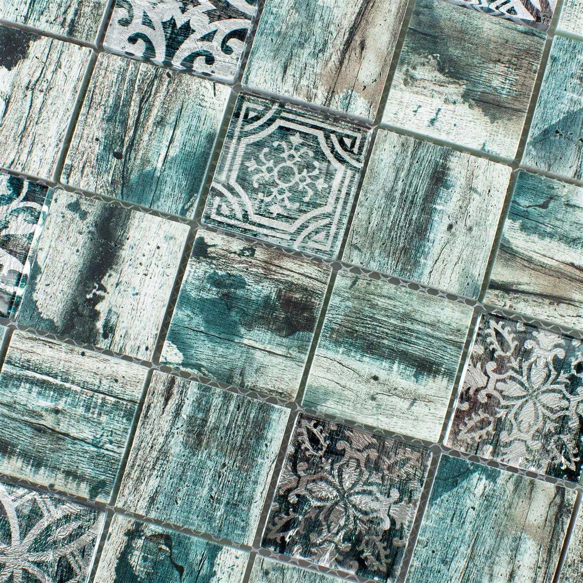 Mosaico Di Vetro Piastrelle Legno Ottica Norwalk Grigio Marrone Verde Q48