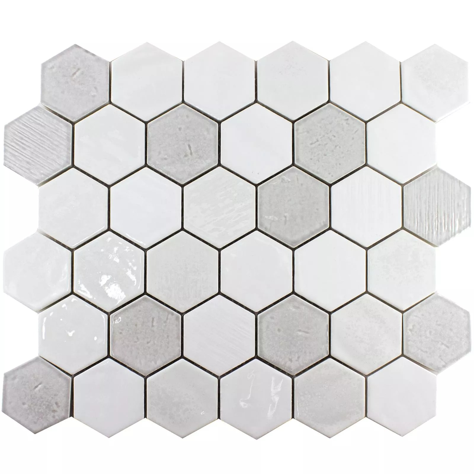 Keramik Mosaikfliese Roseburg Hexagon Glänzend Weiß