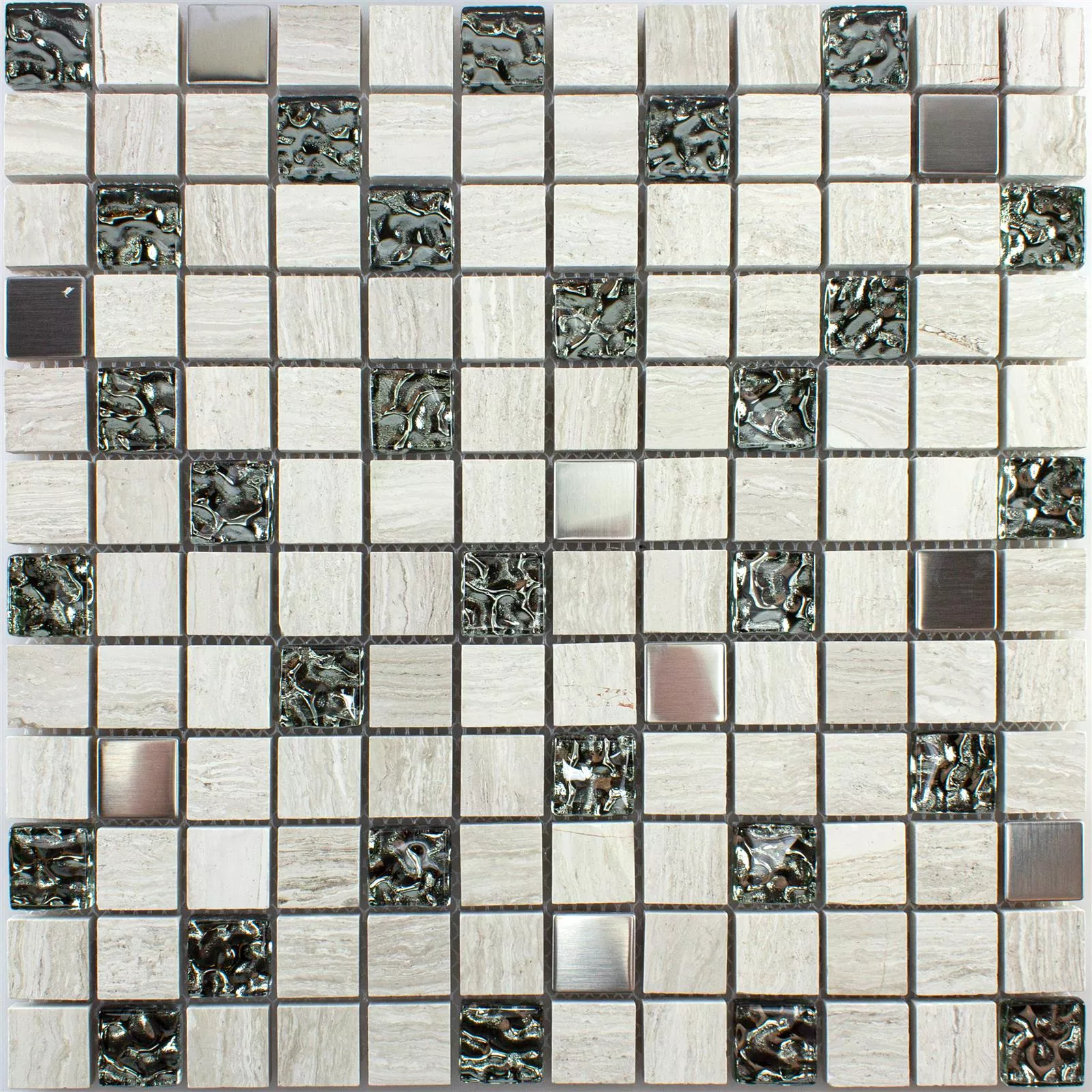 Vetro Pietra Naturale Metallo Mosaico Fulda Grigio Argento