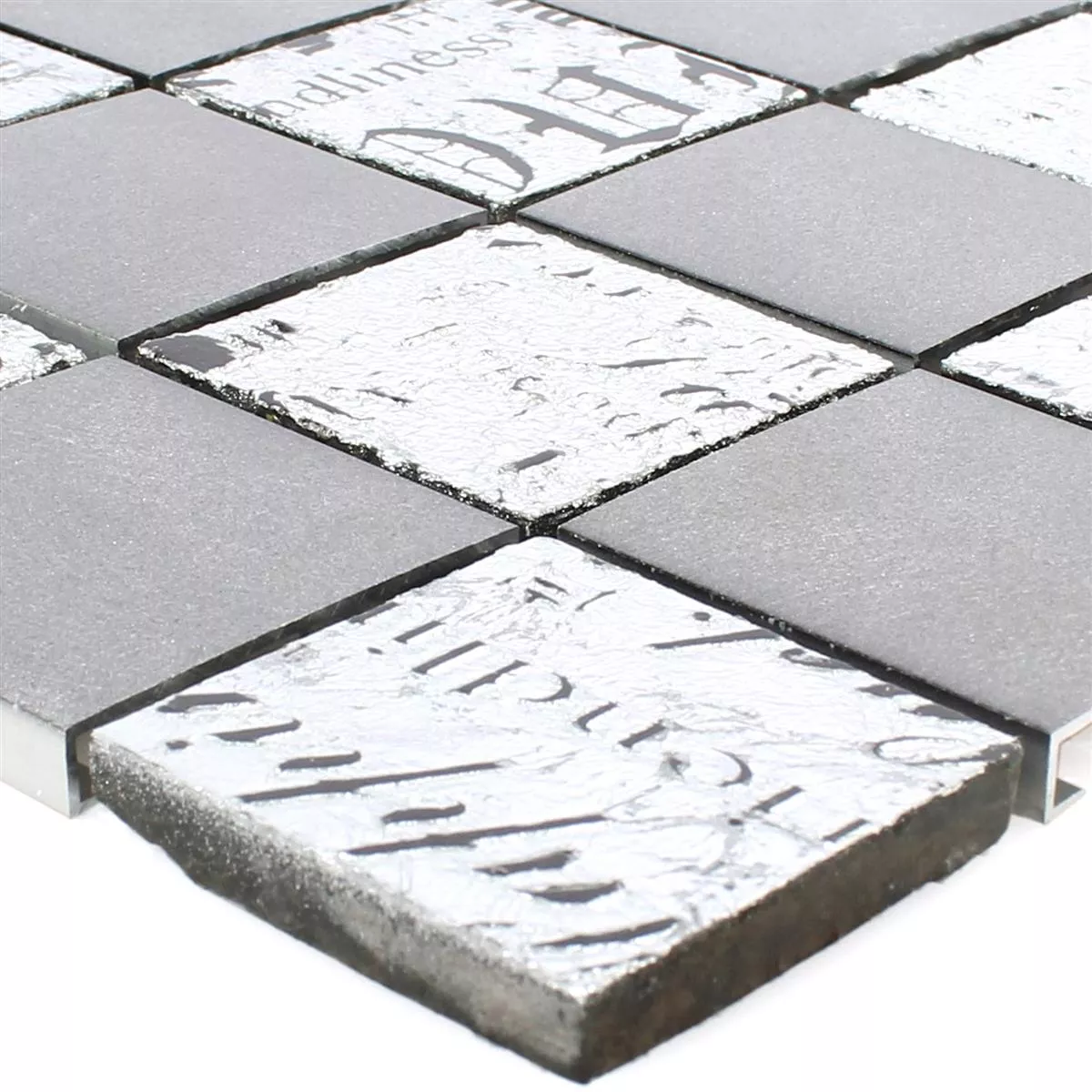 Muster von Mosaikfliesen Metall Naturstein Parole Schwarz Silber