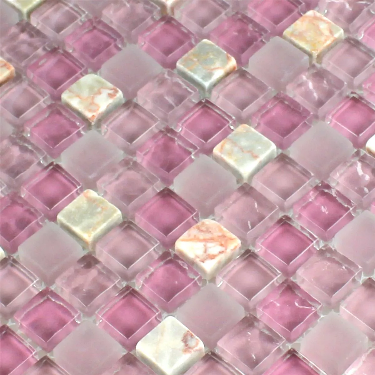 Mosaikfliesen Glas Marmor Rosa Mix 15x15x8mm