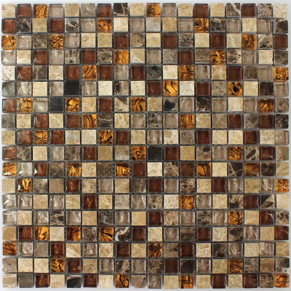 Mosaikfliesen Glas Naturstein Beige Braun 15x15x8mm