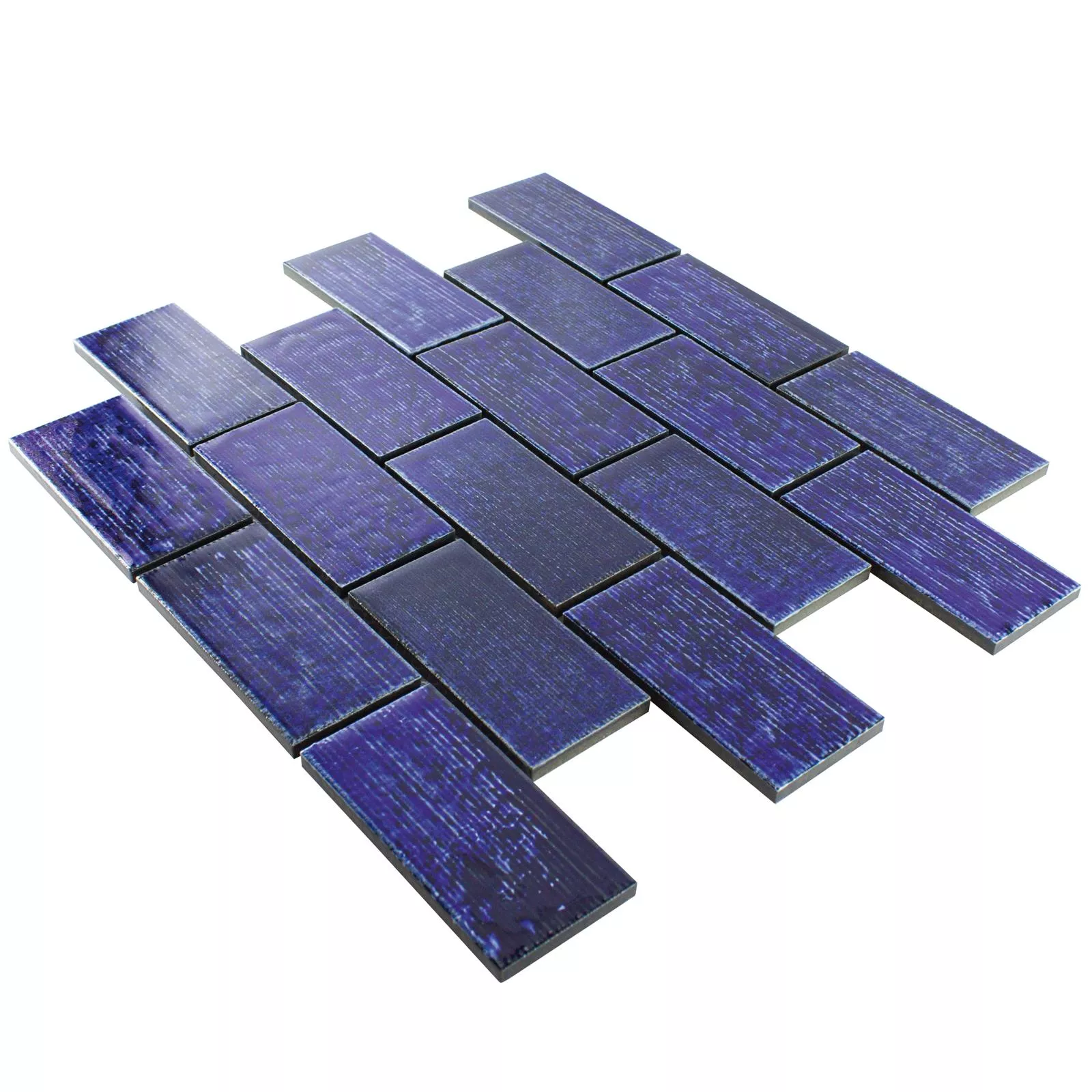 Échantillon Céramique Mosaïque Carrelage Bangor Brillant Bleu Rectangle