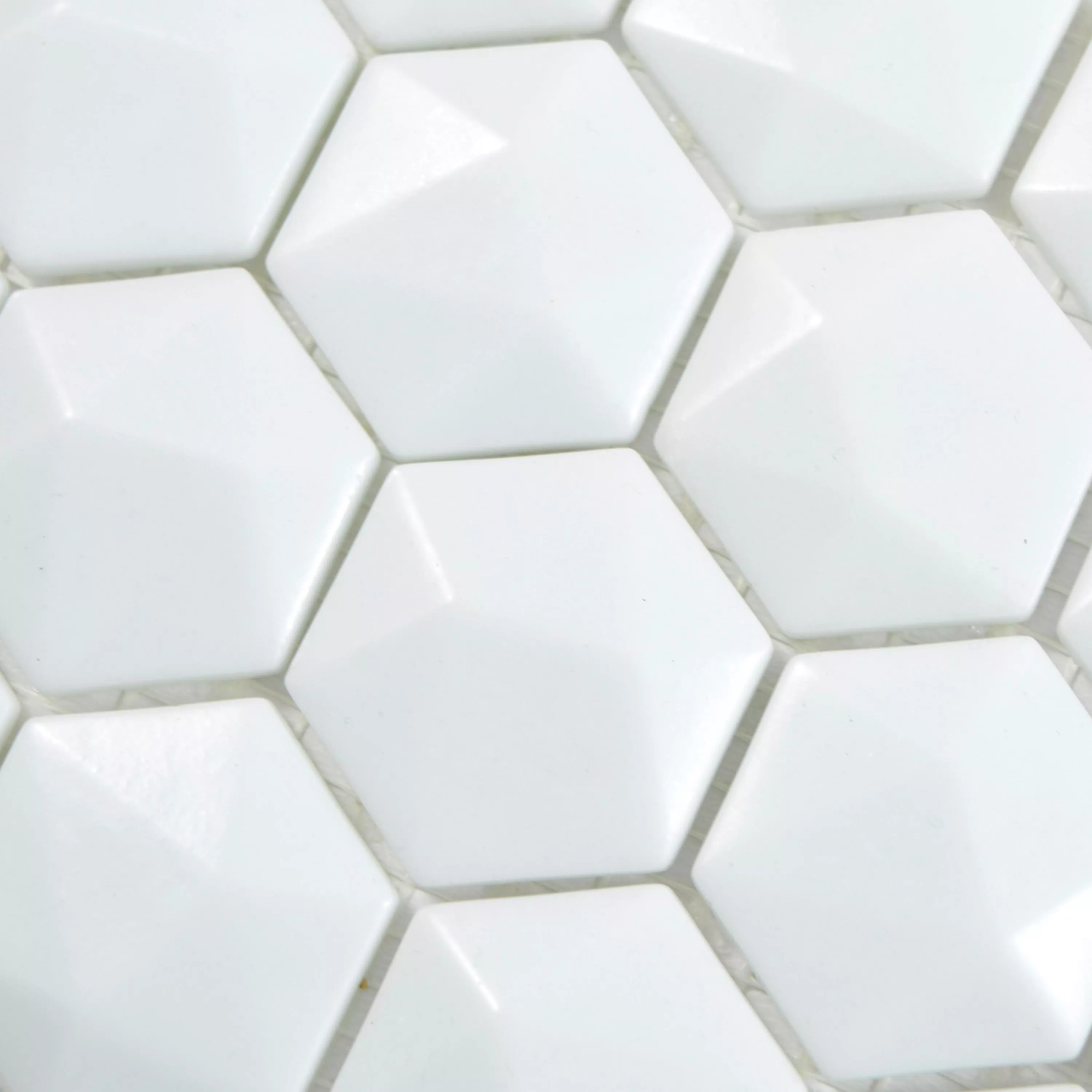 Mosaico Di Vetro Piastrelle Benevento Esagono 3D Bianco
