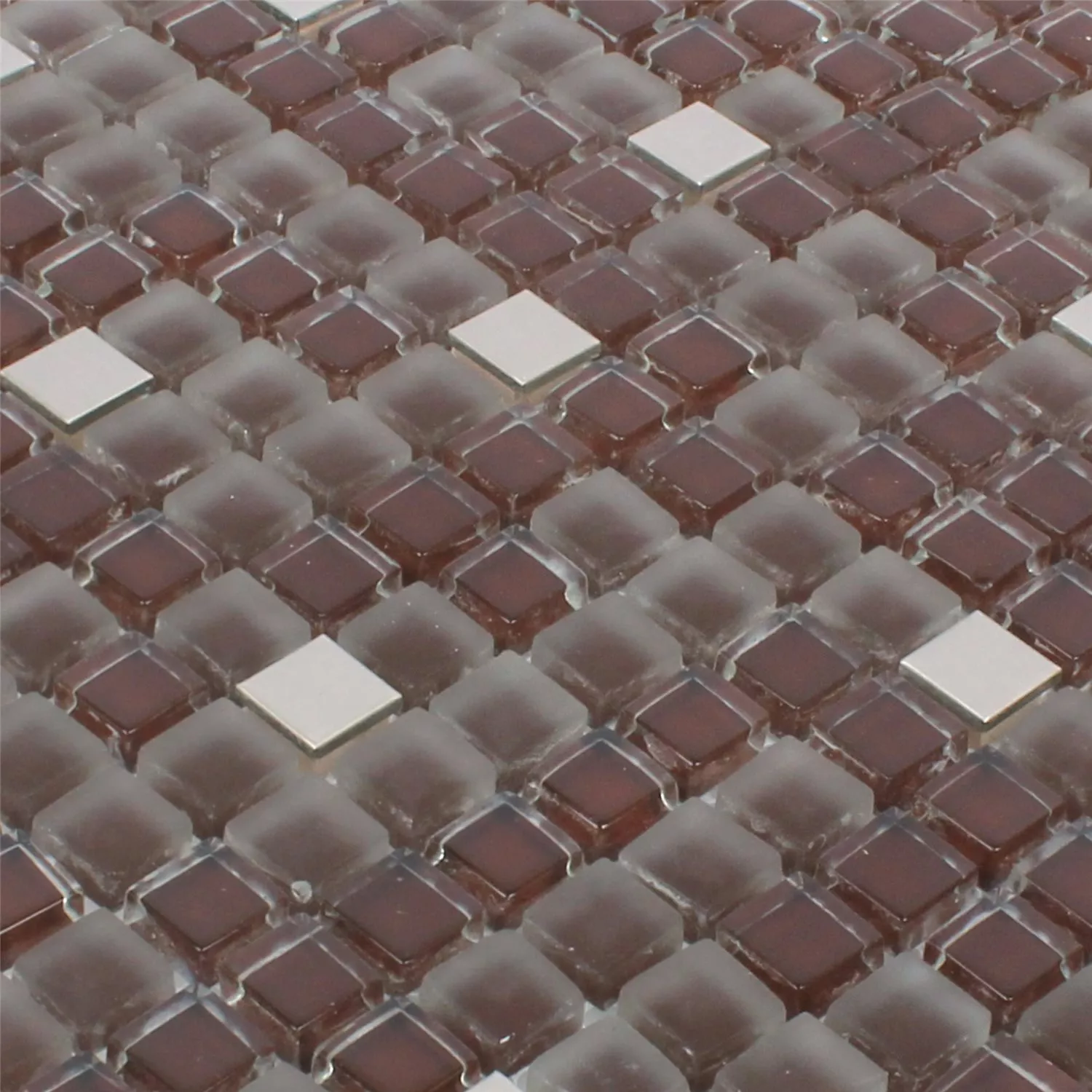 Muster von Mosaikfliesen Rotterdam Edelstahl Glas Mix Braun Silber