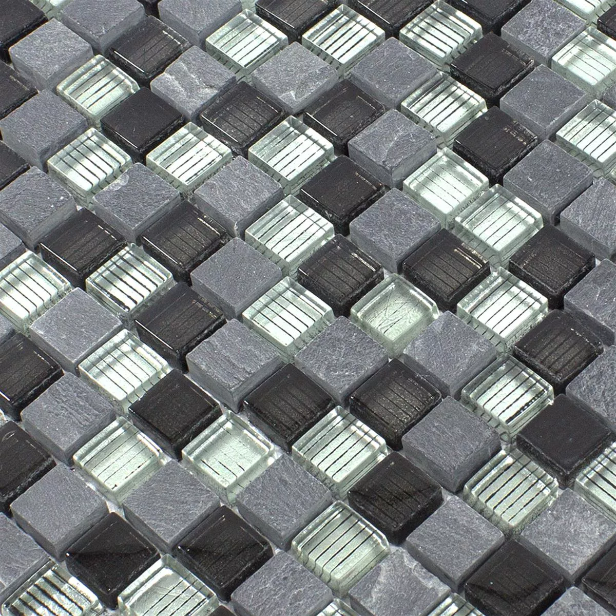 Muster von Mosaikfliesen Glas Naturstein Lincoln Grau Silber
