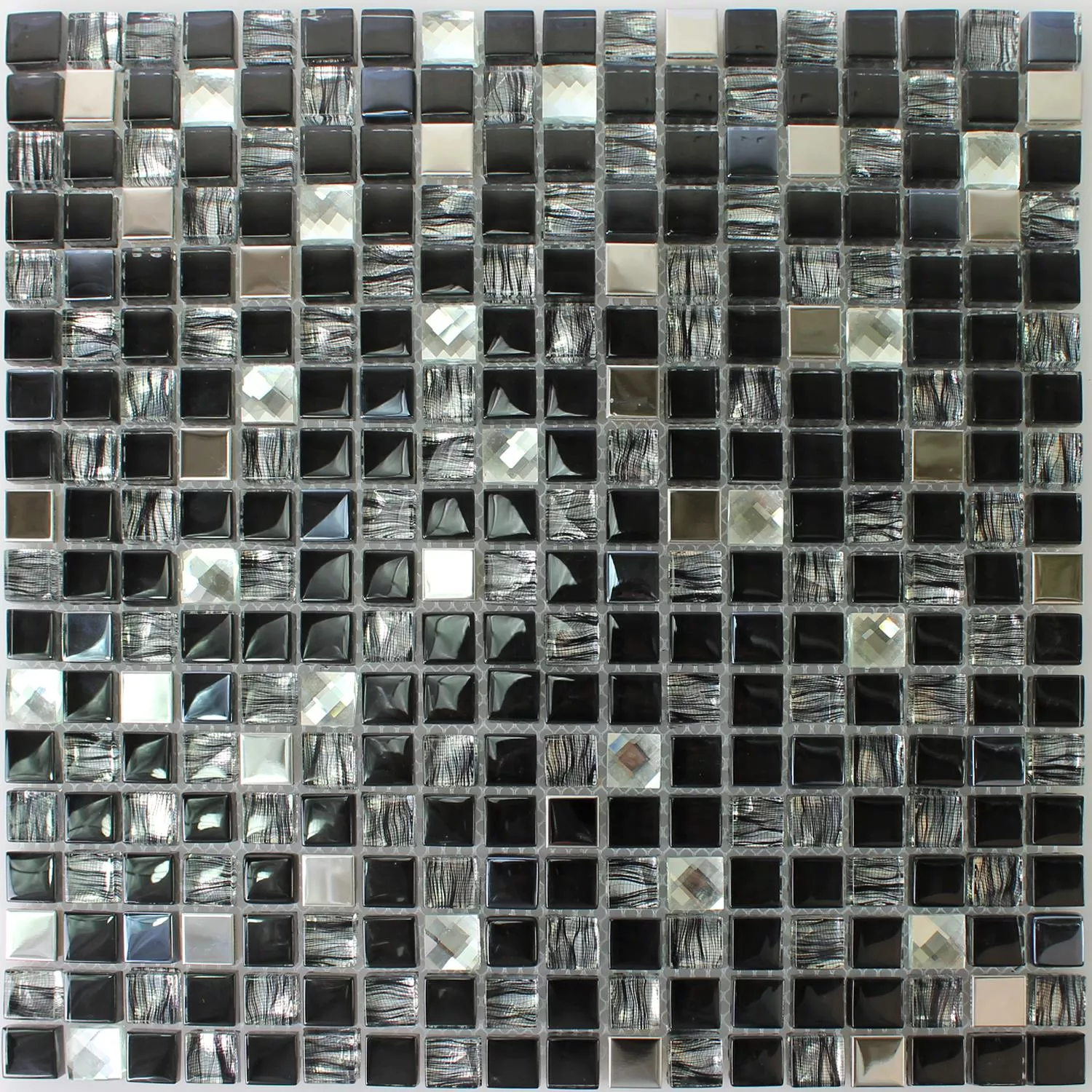 Mosaikfliesen Glas Edelstahl Malaya Schwarz Quadrat 15