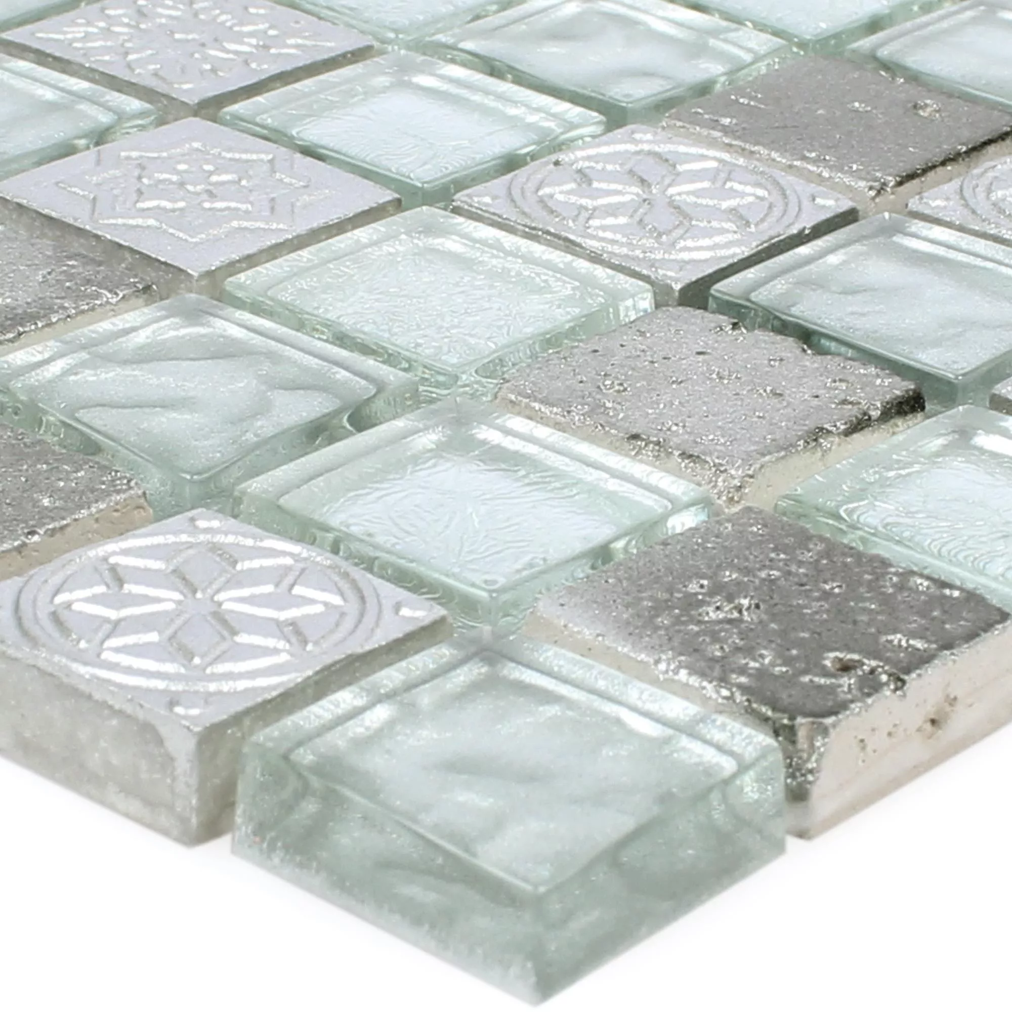Mosaikfliesen Georgia Glas Naturstein Mix Silber