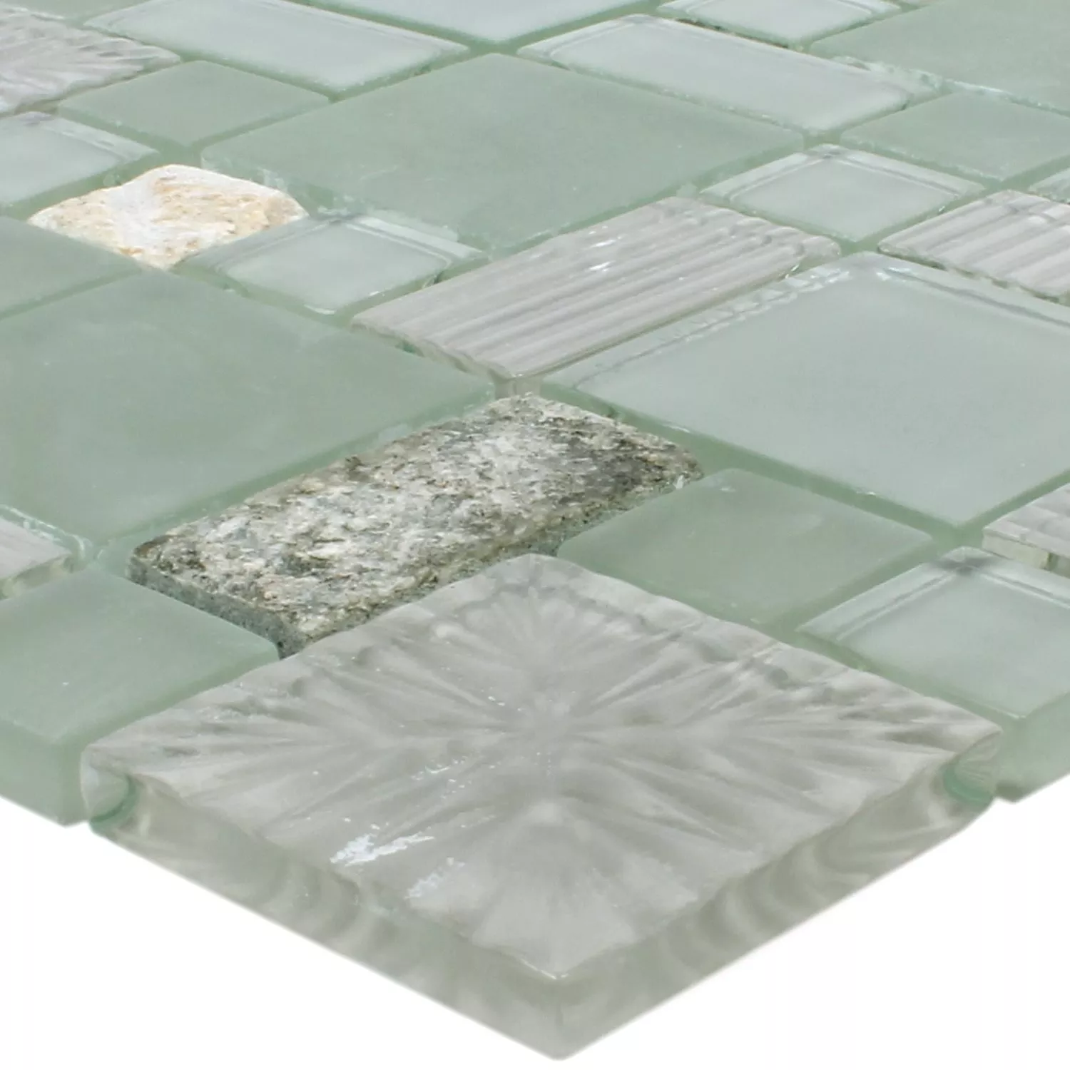Muster von Mosaikfliesen Norderney Glas Naturstein Grau