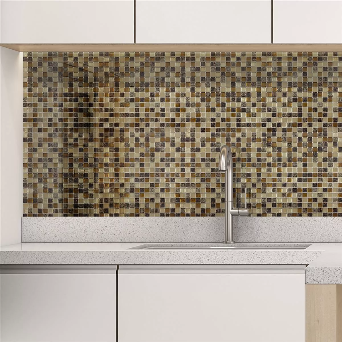 Muster von Glas Marmor Mosaikfliesen Kingsburg Braun Mix