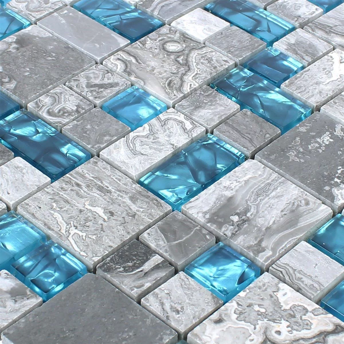 Campione Mosaico Vetro Pietra Naturale Piastrelle Sinop Grigio Blu 2 Mix