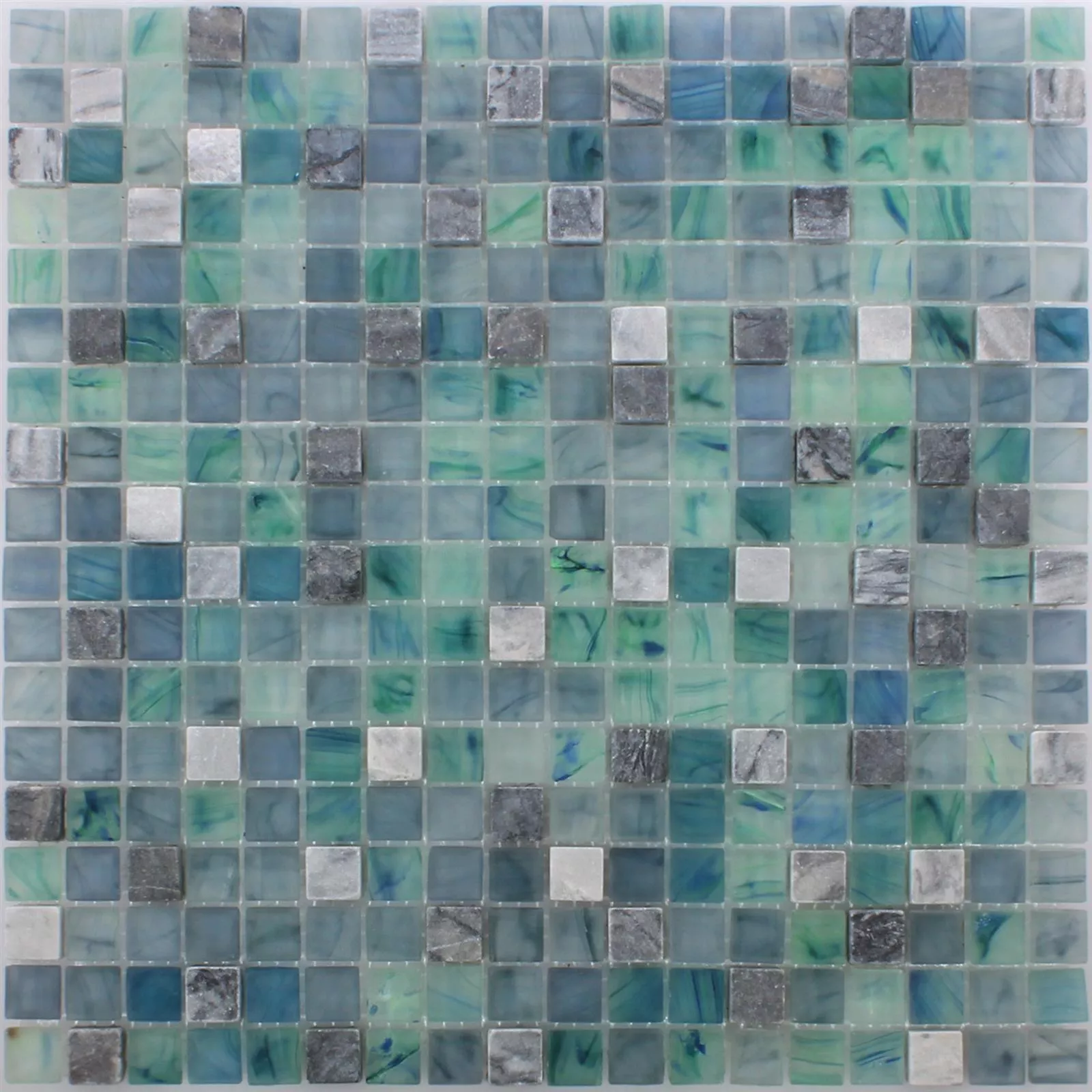 Muster von Mosaikfliesen Mayon Glas Marmor Mix Seegrün