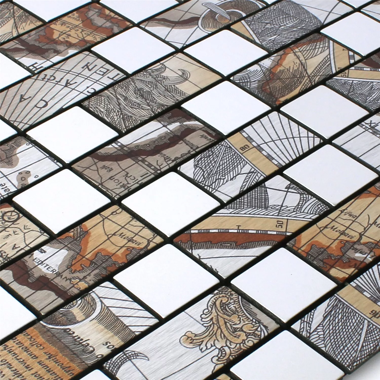 Mosaikfliesen Metall Selbstklebend Pinta Weltkarte Silber Rechteck
