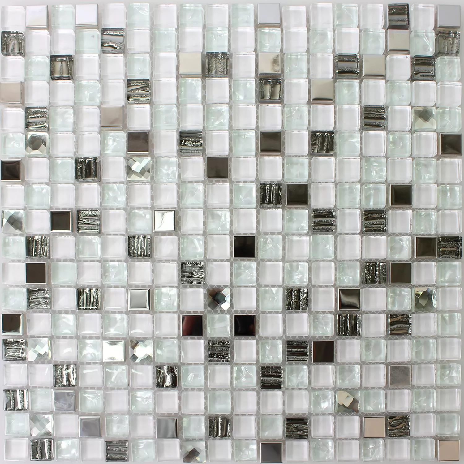 Mosaico Vetro Metallo Bianco 15x15x8mm