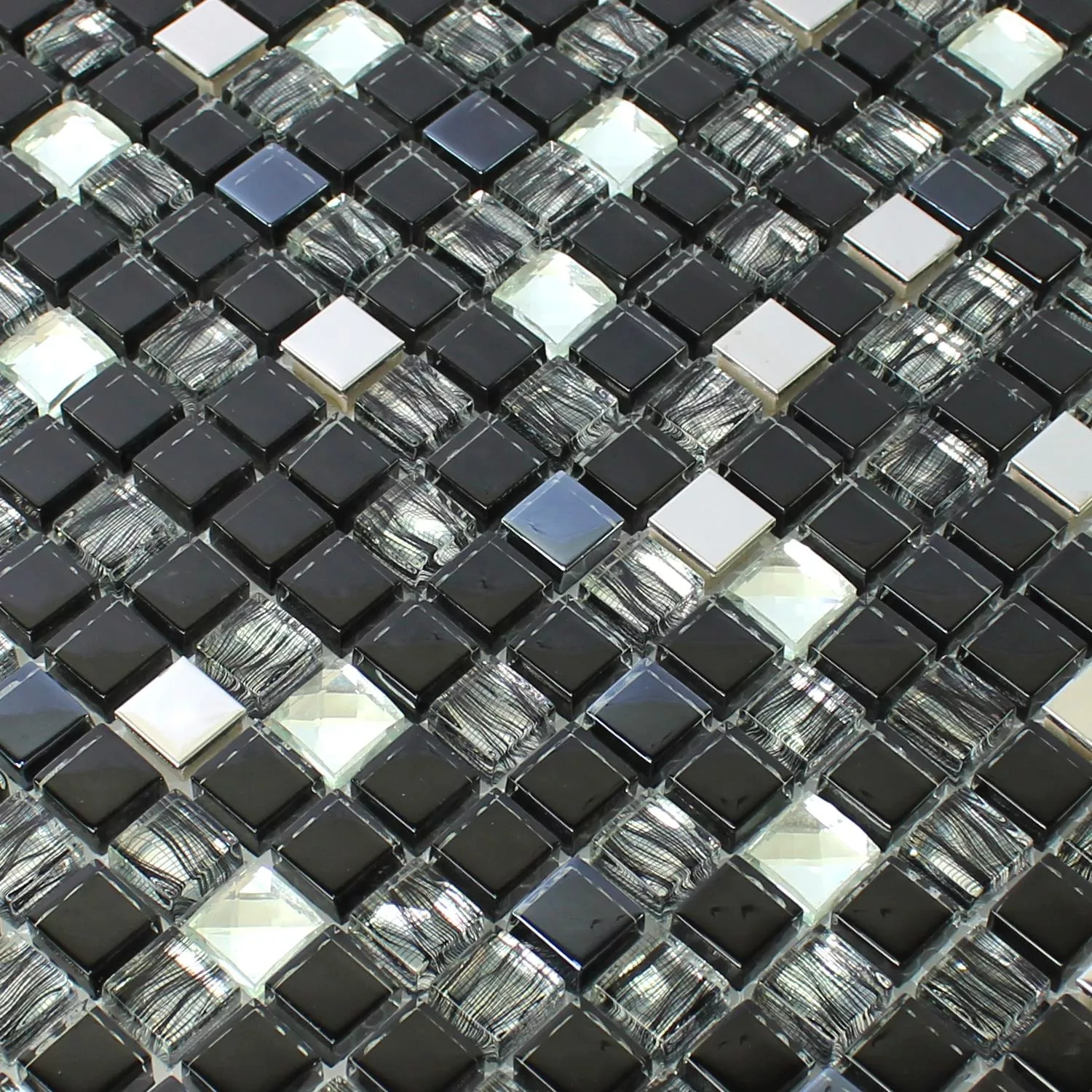 Mosaikfliesen Glas Edelstahl Malaya Schwarz Quadrat 15
