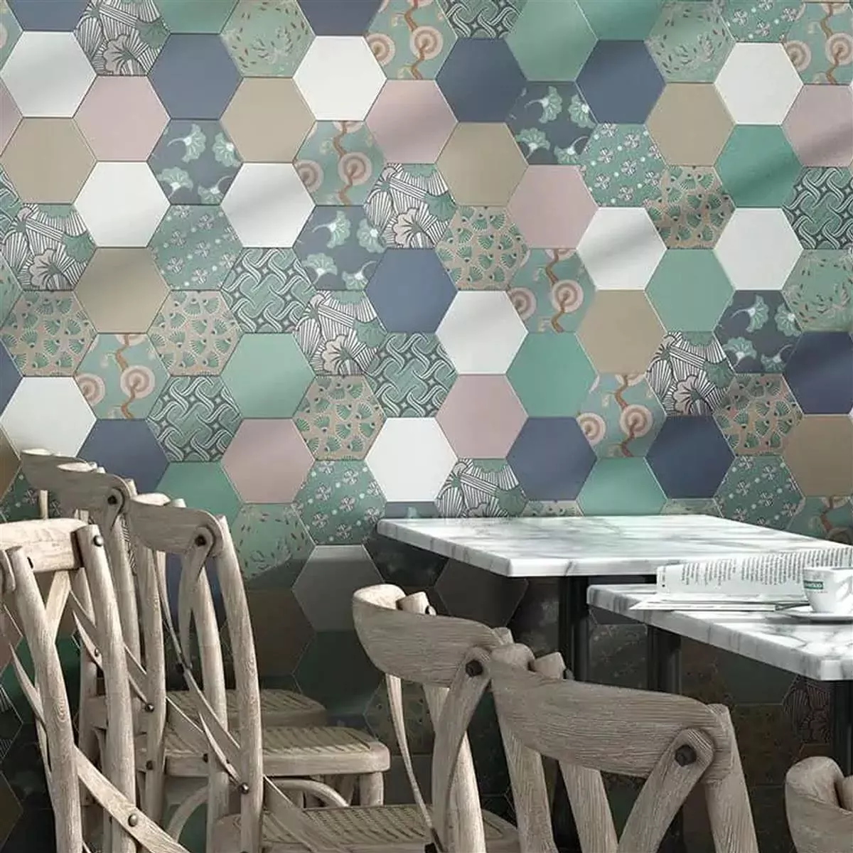 Muster von Feinsteinzeug Fliesen Modena Hexagon Uni Pink