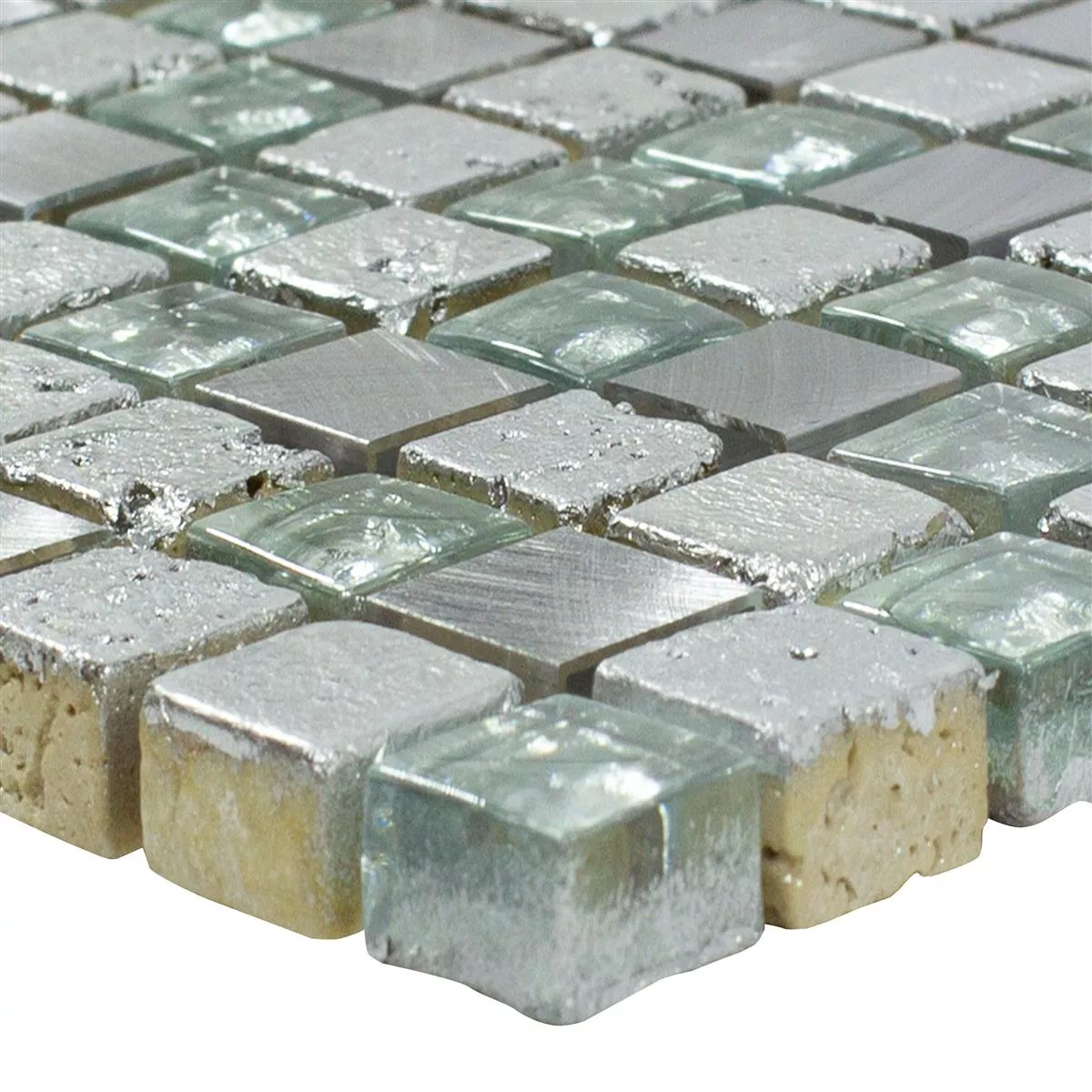 Muster von Glas Aluminium Resin Mosaikfliesen Stilo Silber