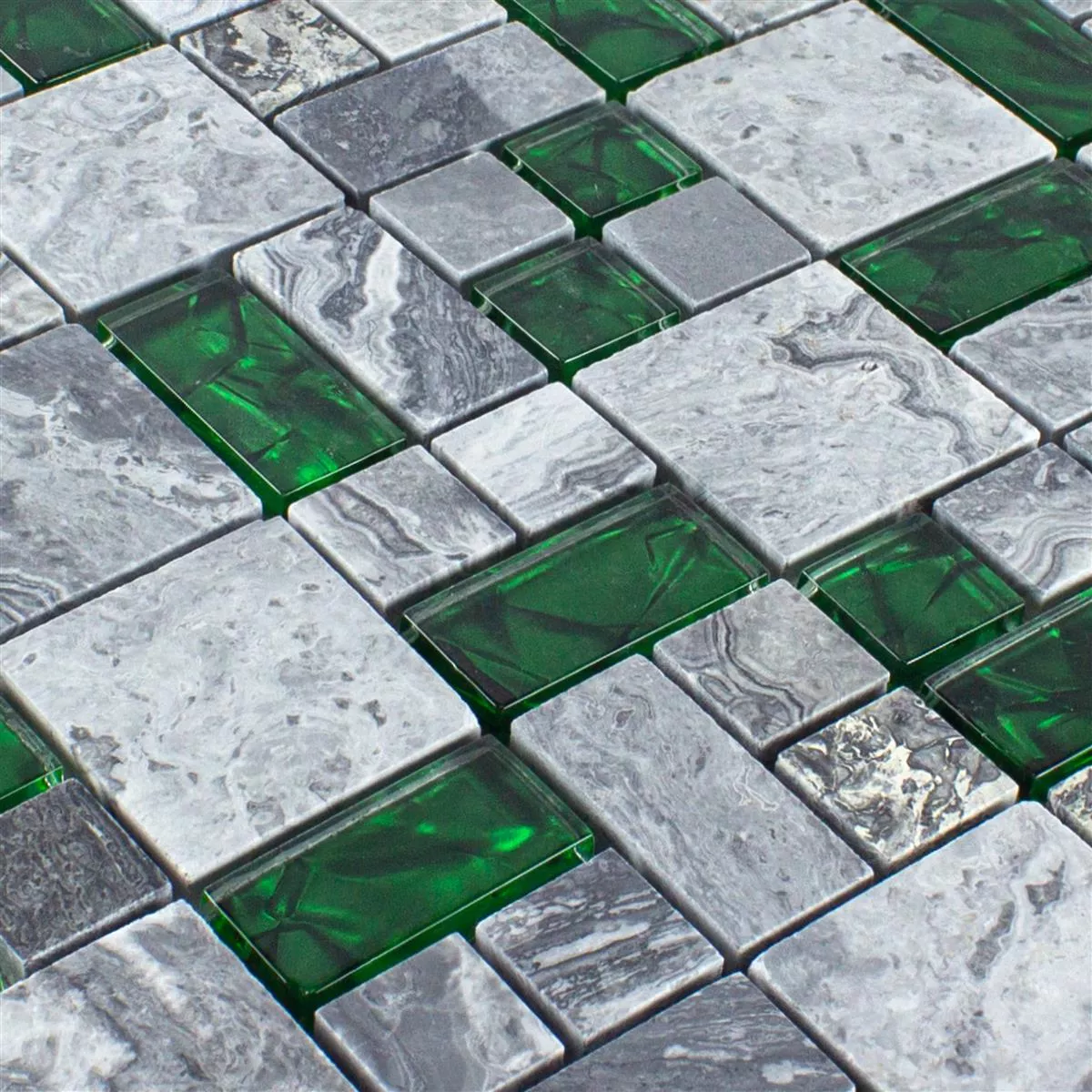 Échantillon Mosaïque Verre Pierre naturelle Carrelage Sinop Gris Vert 2 Mix