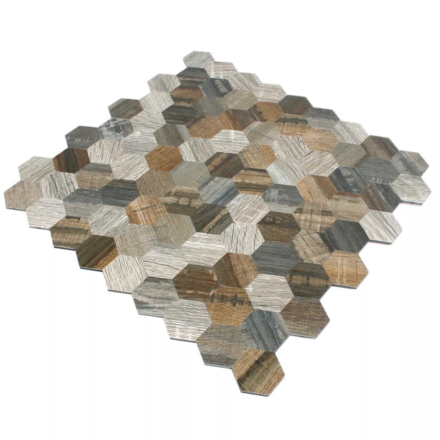 Muster von Mosaikfliesen Holzoptik Metall Hexagon Selbstklebend Morelia
