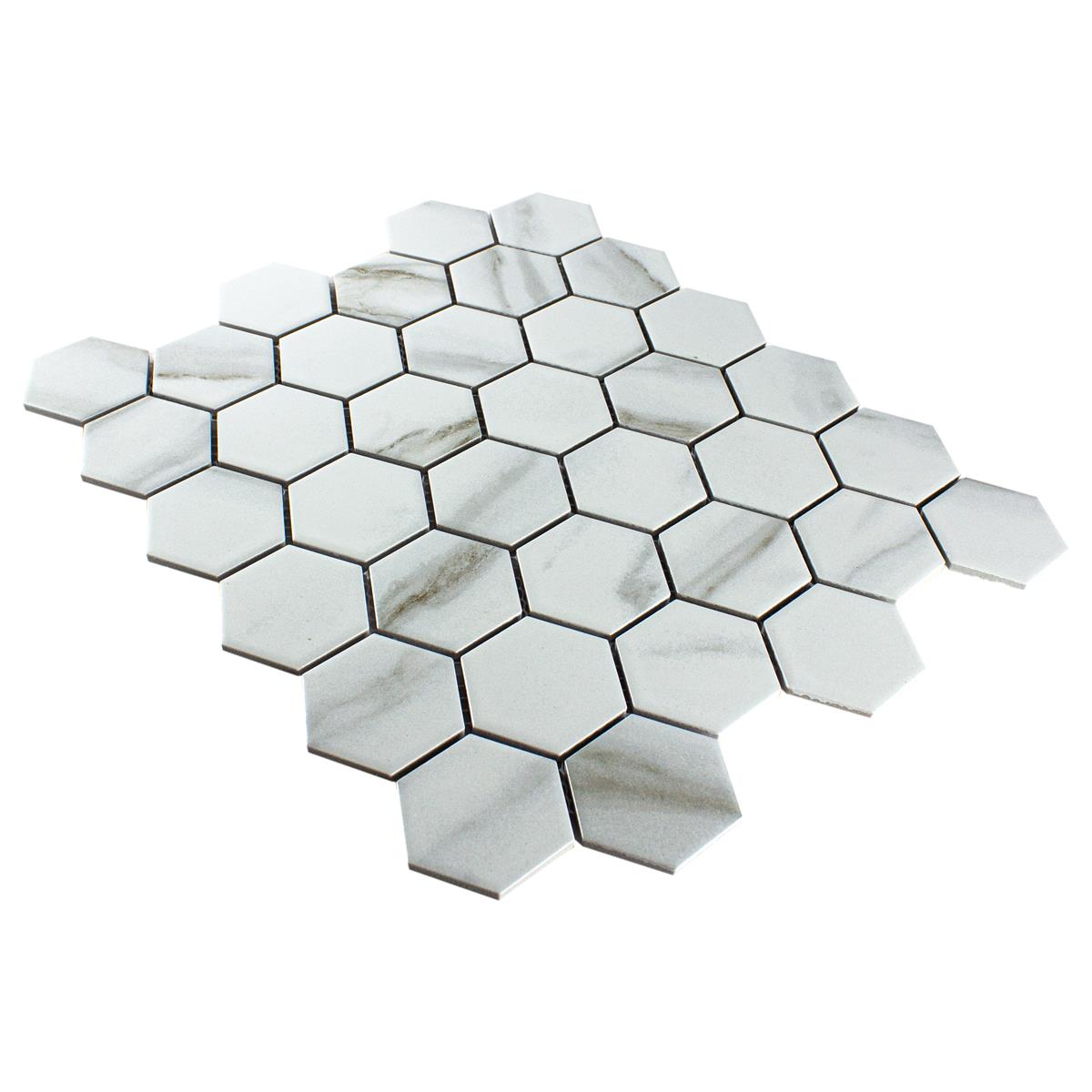 Keramik Mosaik Fliesen Hilgard Steinoptik Hexagon Calacatta