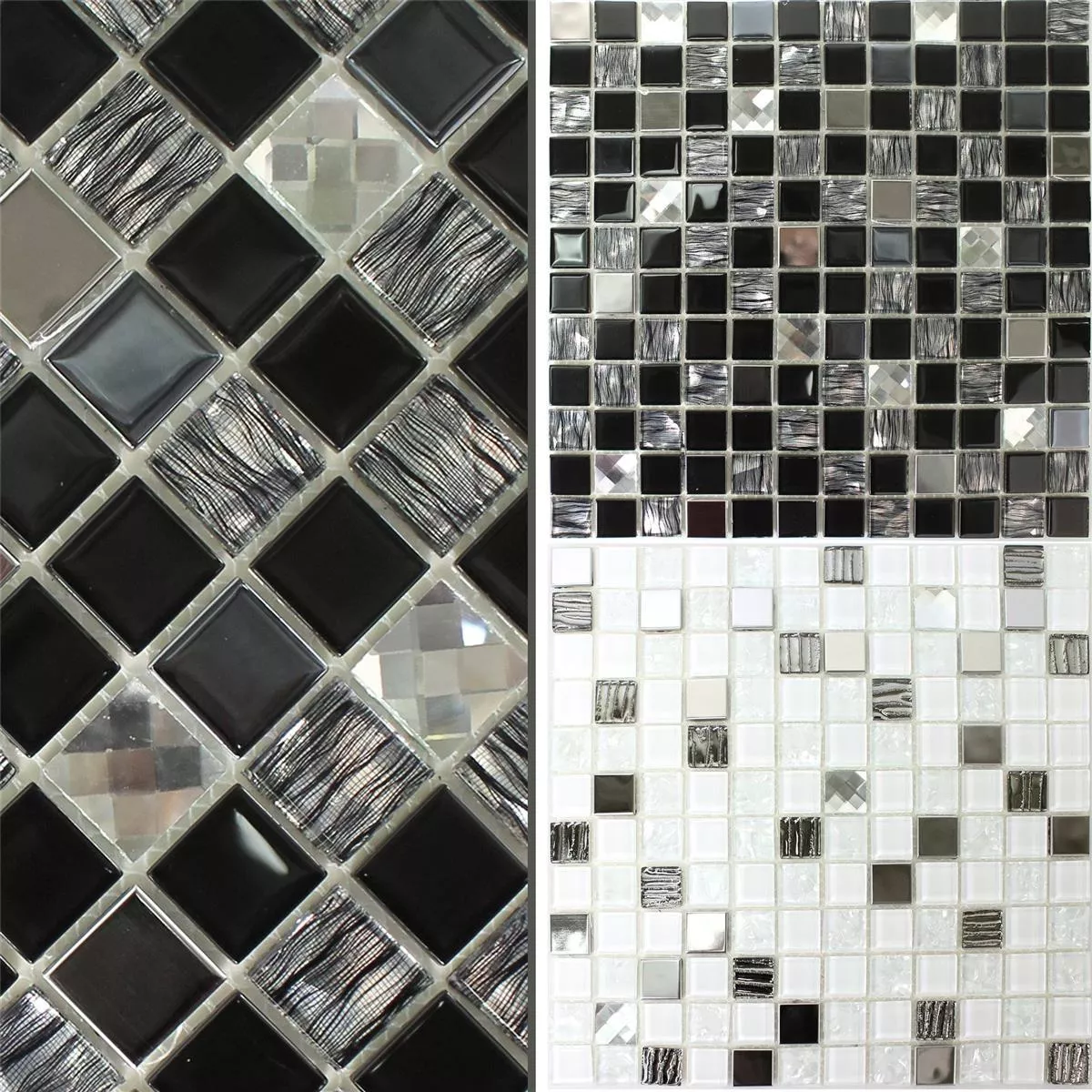 Muster von Glas Edelstahl Mosaikfliesen Amasya Selbstklebend