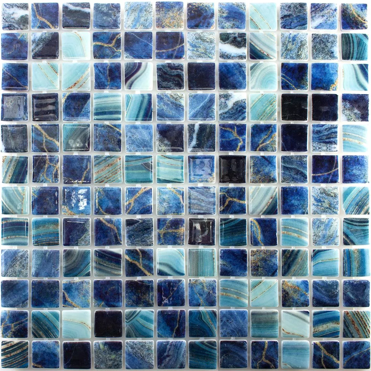 Mosaïque verre pour piscine Baltic Bleu Turquoise 25x25mm