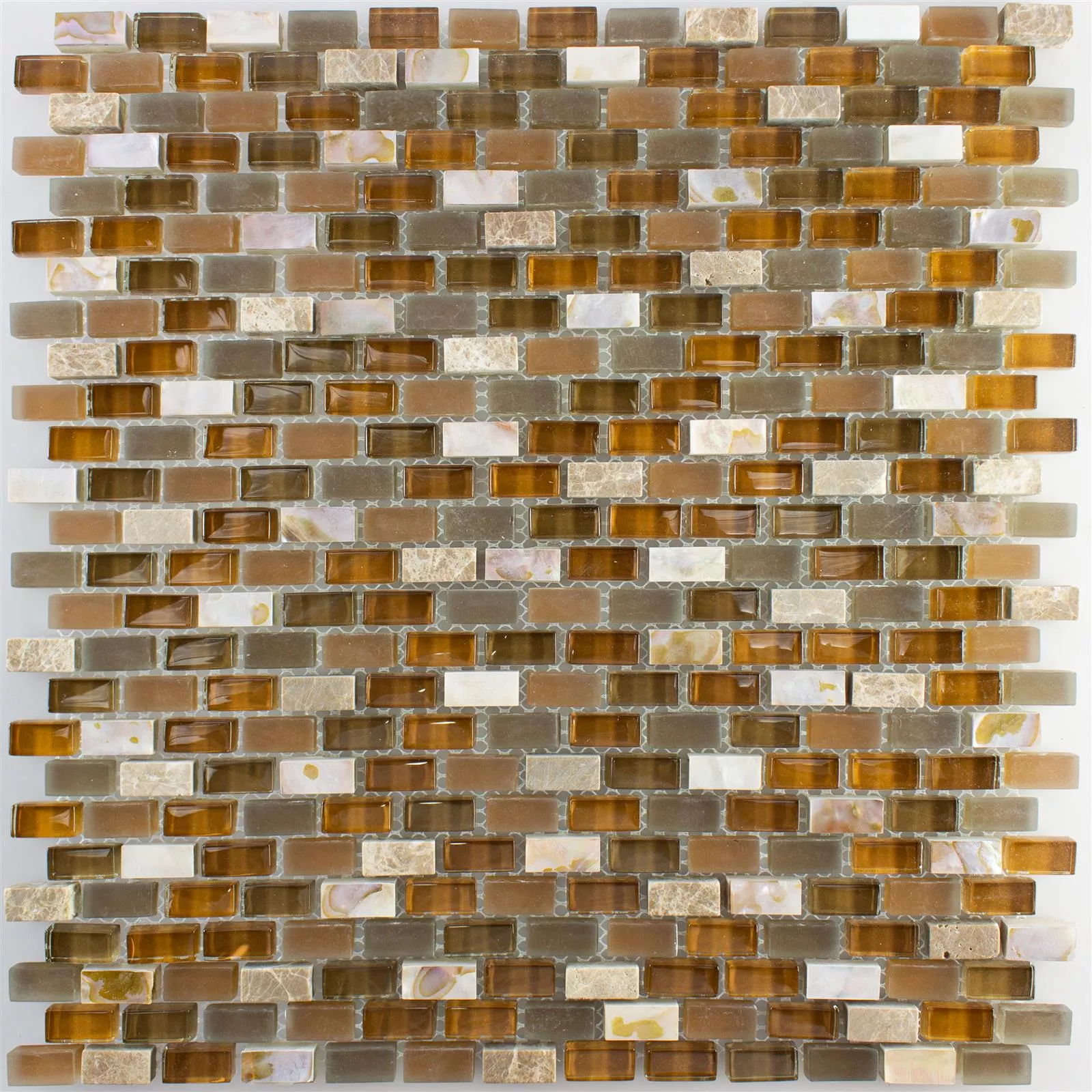 Muster von Glas Naturstein Perlmutt Mosaikfliese Admiral Braun