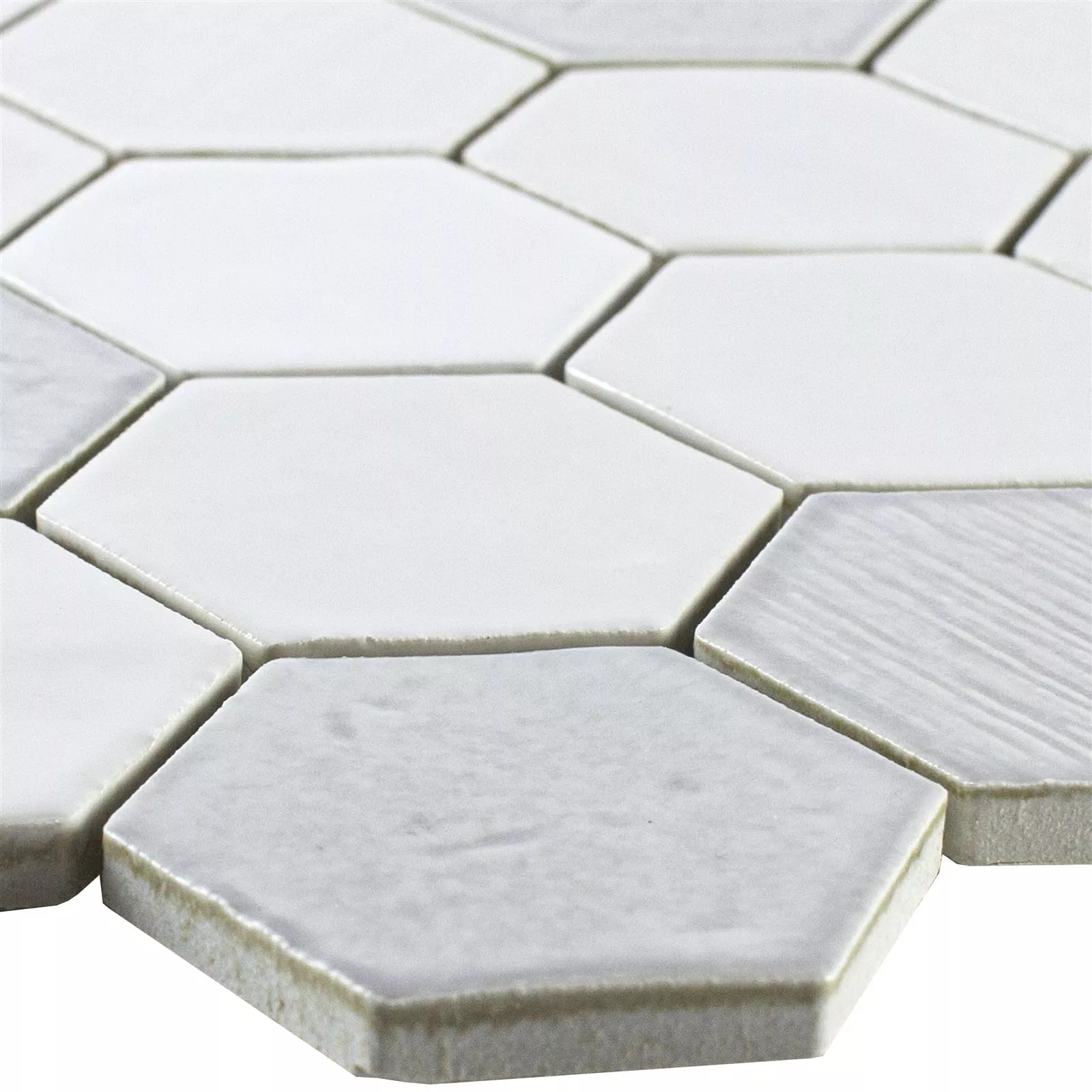 Keramik Mosaikfliese Roseburg Hexagon Glänzend Weiß
