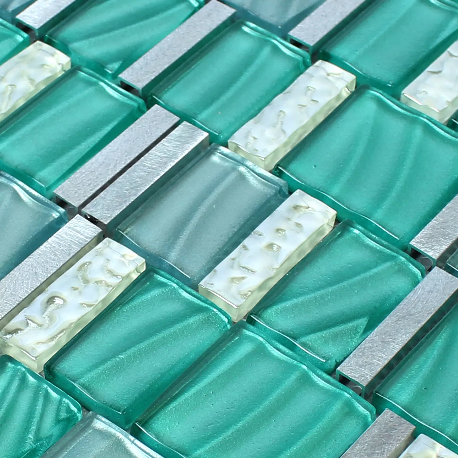 Campione Mosaico Vetro Alluminio Verde Argento Mix