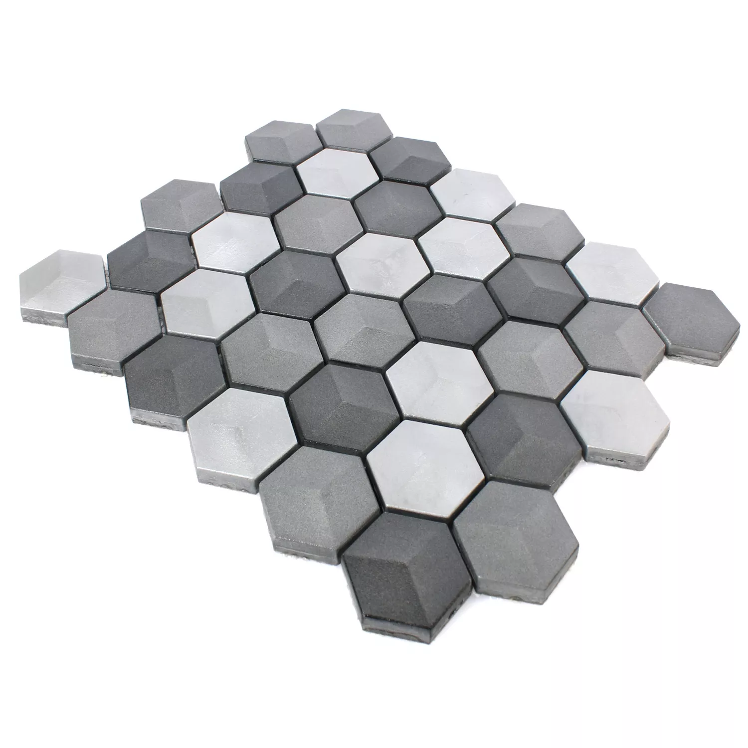 Muster von Mosaikfliesen Hexagon Kandilo Schwarz Silber