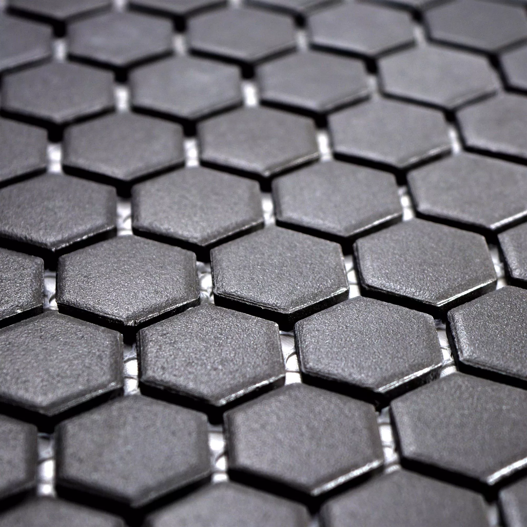 Keramik Mosaikfliesen Hexagon Zeinal Unglasiert Schwarz R10B