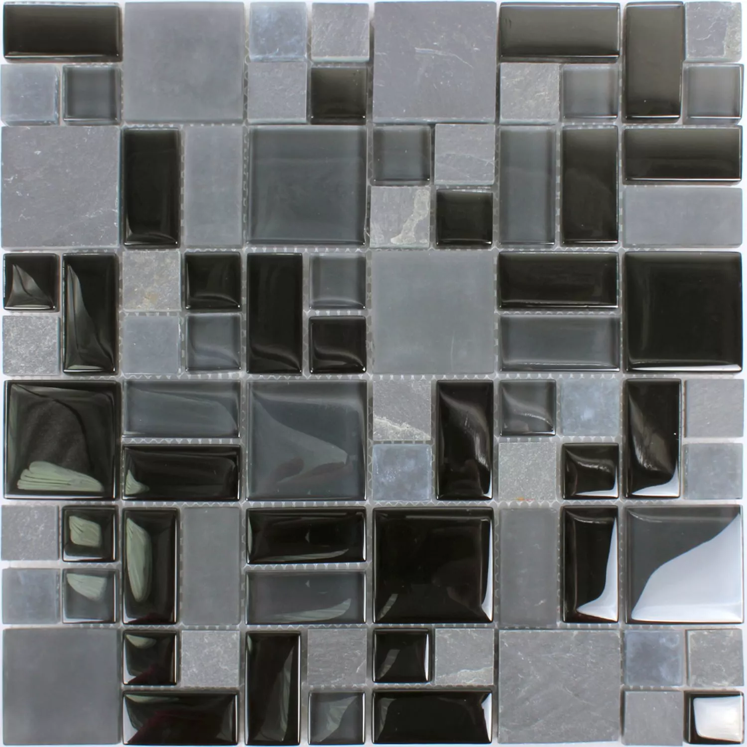 Muster von Mosaikfliesen Apollo Naturstein Glasmix Schwarz