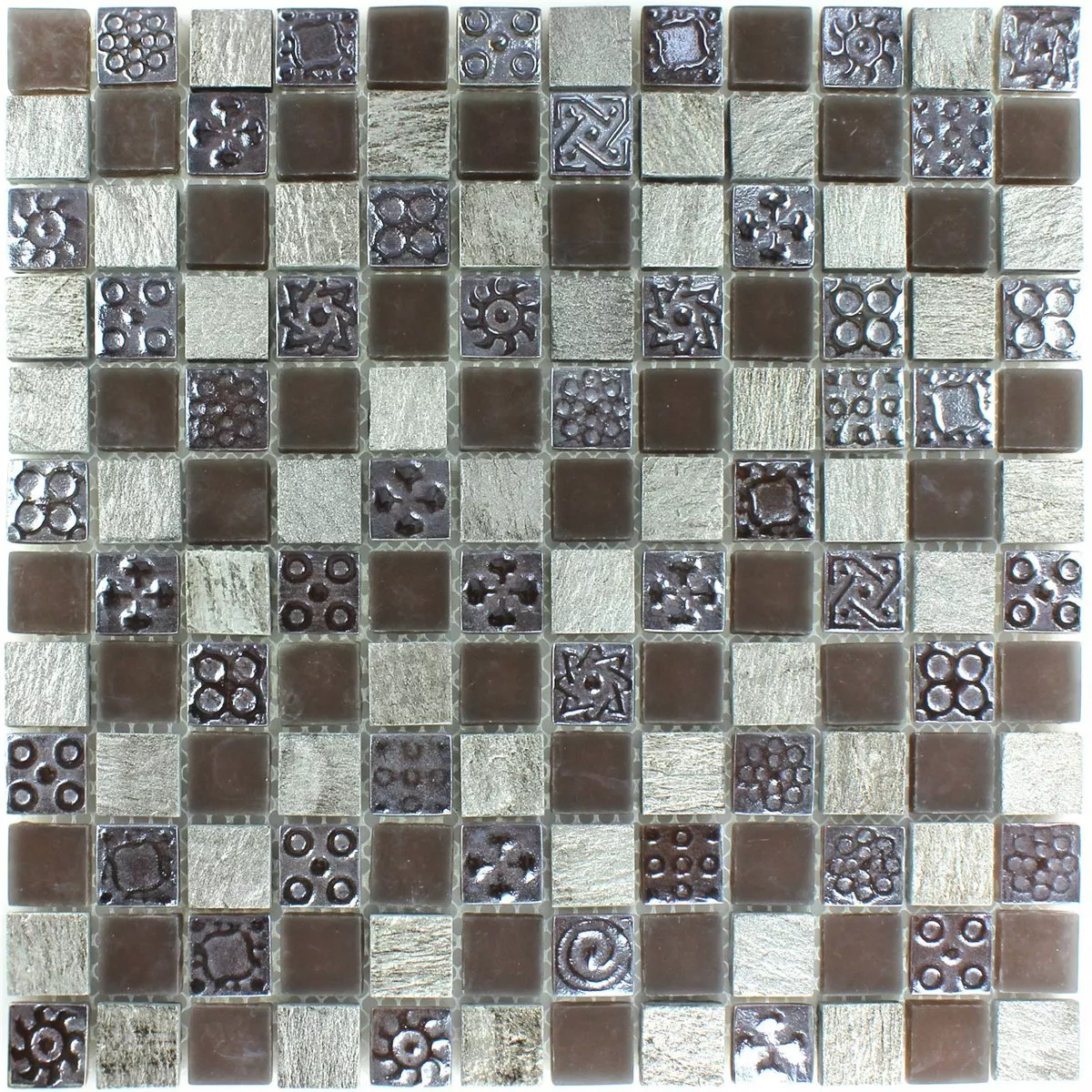 Muster von Mosaikfliesen Kalkstein Glas Grau Braun 