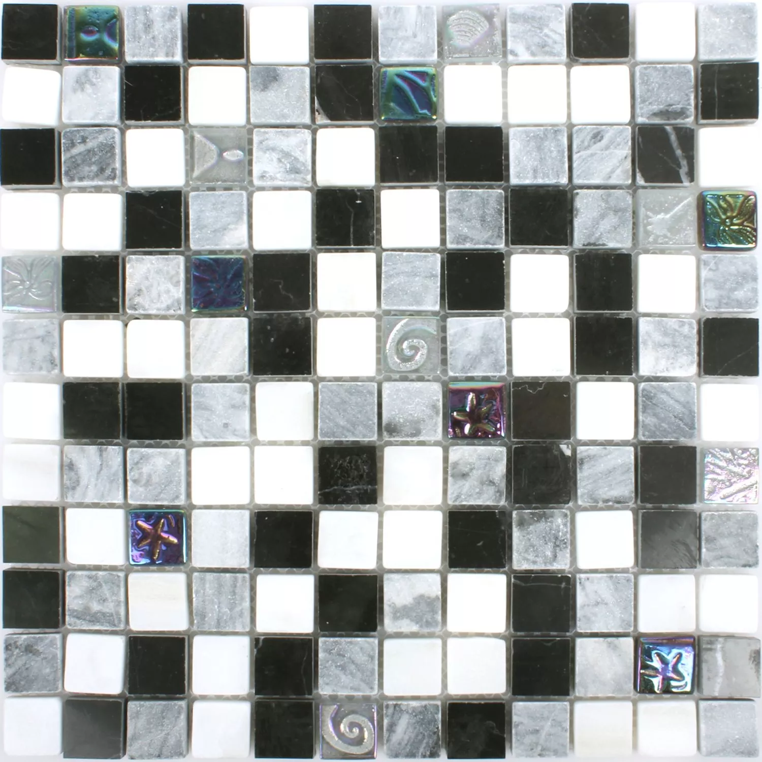 Muster von Mosaikfliesen Relief Marmor Glas Mix Schwarz Grau Weiss