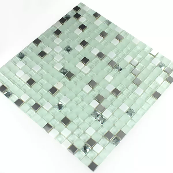 Mosaikfliesen Glas Edelstahl Türkis Diamant