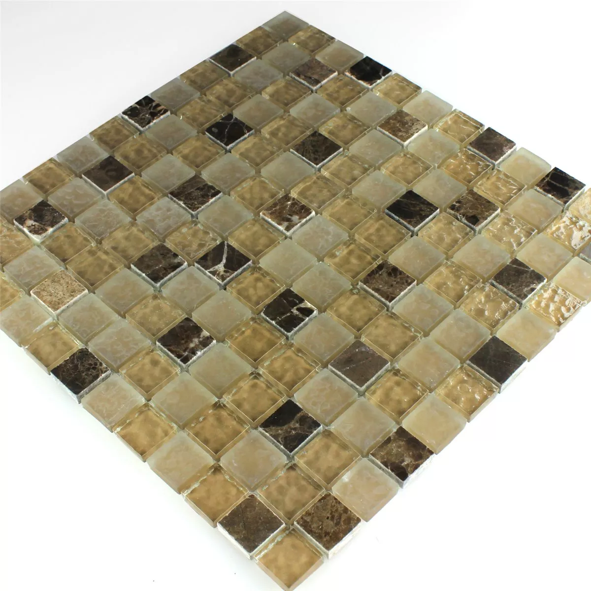 Échantillon Verre Marbré Mosaïque Beige Brun Cannelé