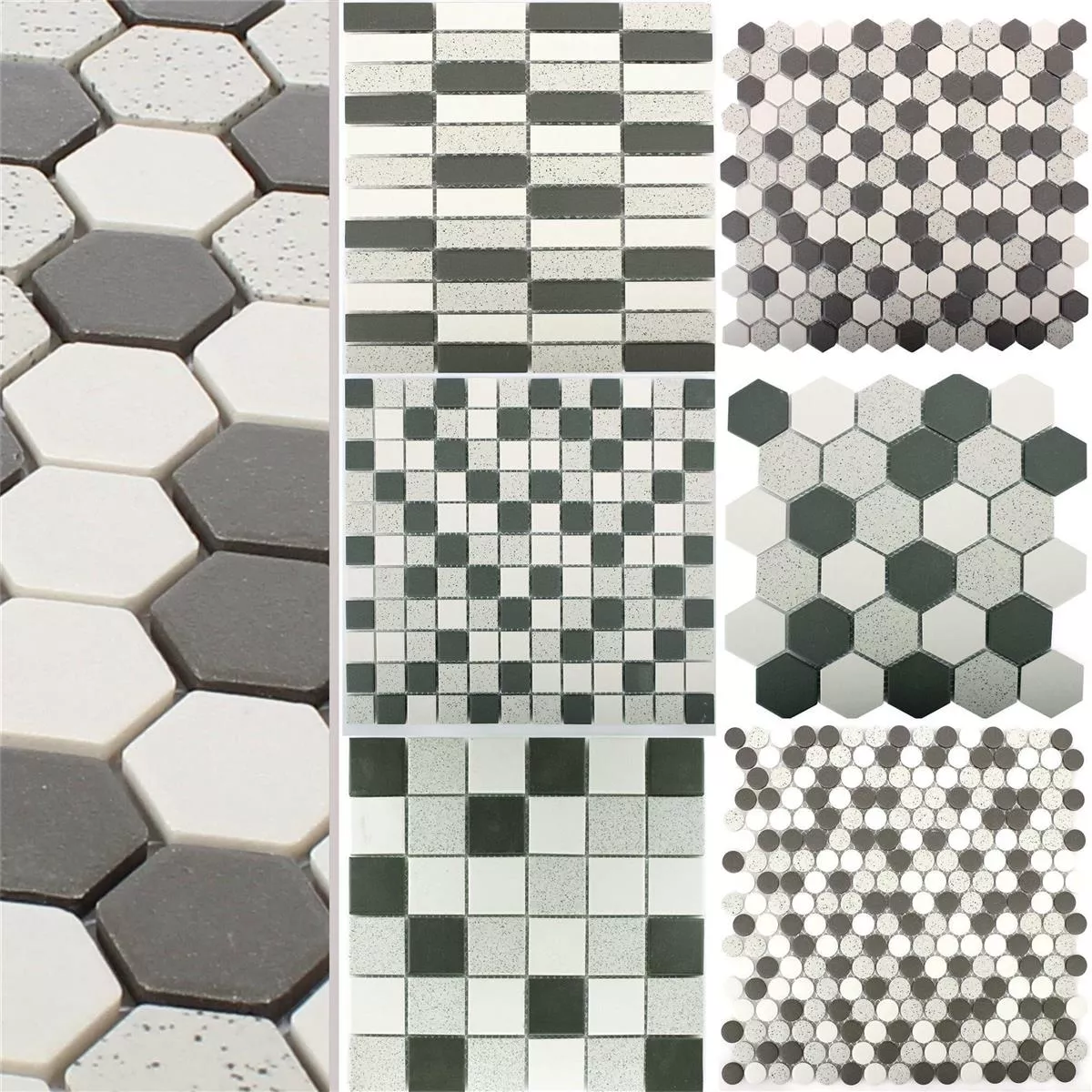 Muster von Keramik Mosaikfliesen Monforte Schwarz Grau Rutschfest