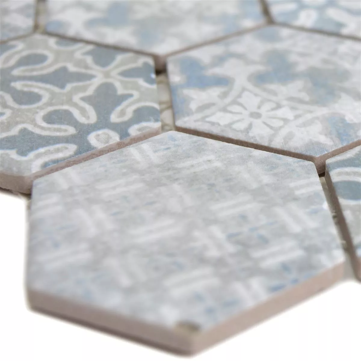 Ceramica Mosaico Retro Piastrelle Lawinia Esagono Blu
