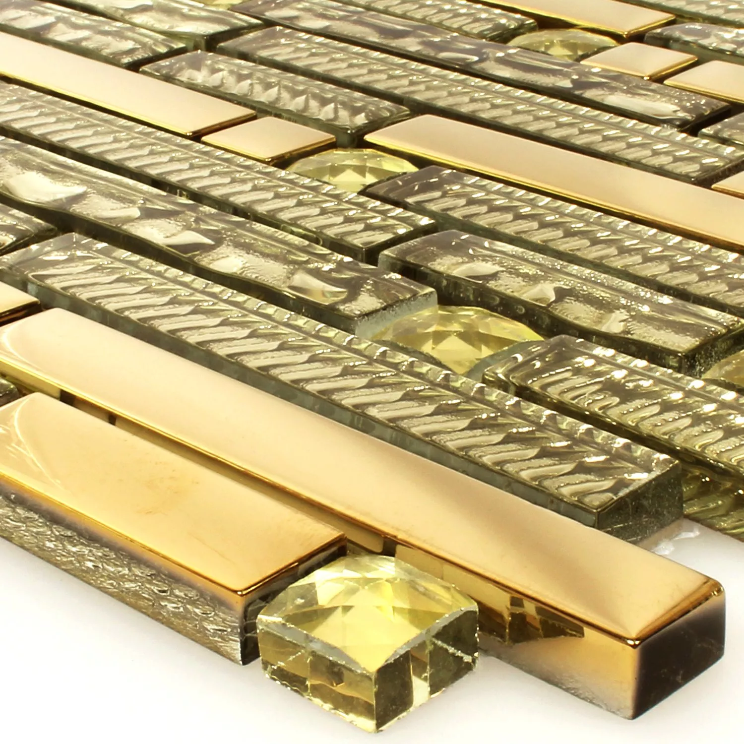 Glasmosaik Fliesen Strukturmix Gold 15x62x8mm