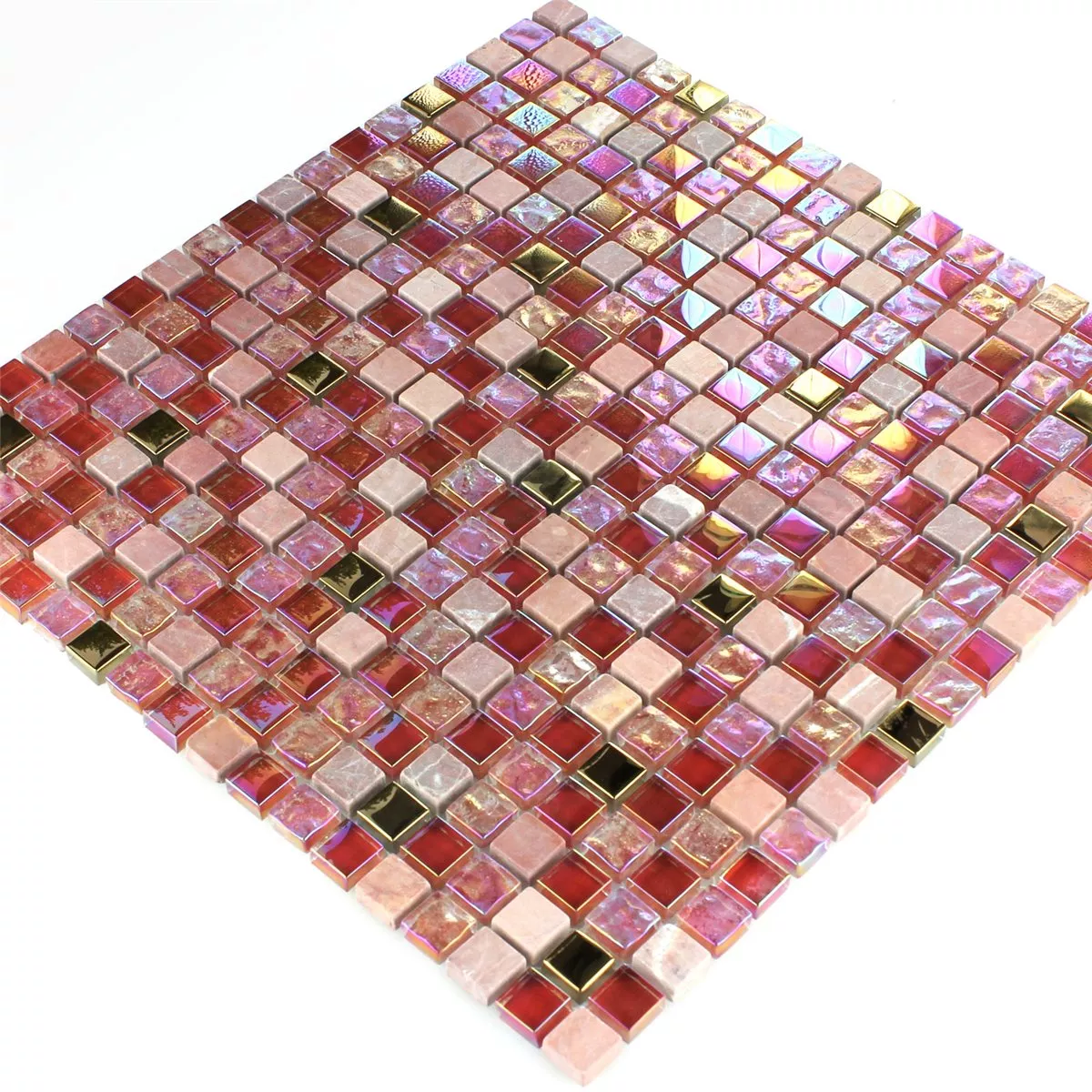 Campione Mosaico Vetro Pietra Naturale Rosso Rosa Oro