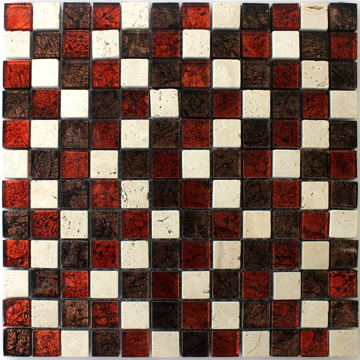 Muster von Mosaikfliesen Naturstein Glas Rot Braun Beige