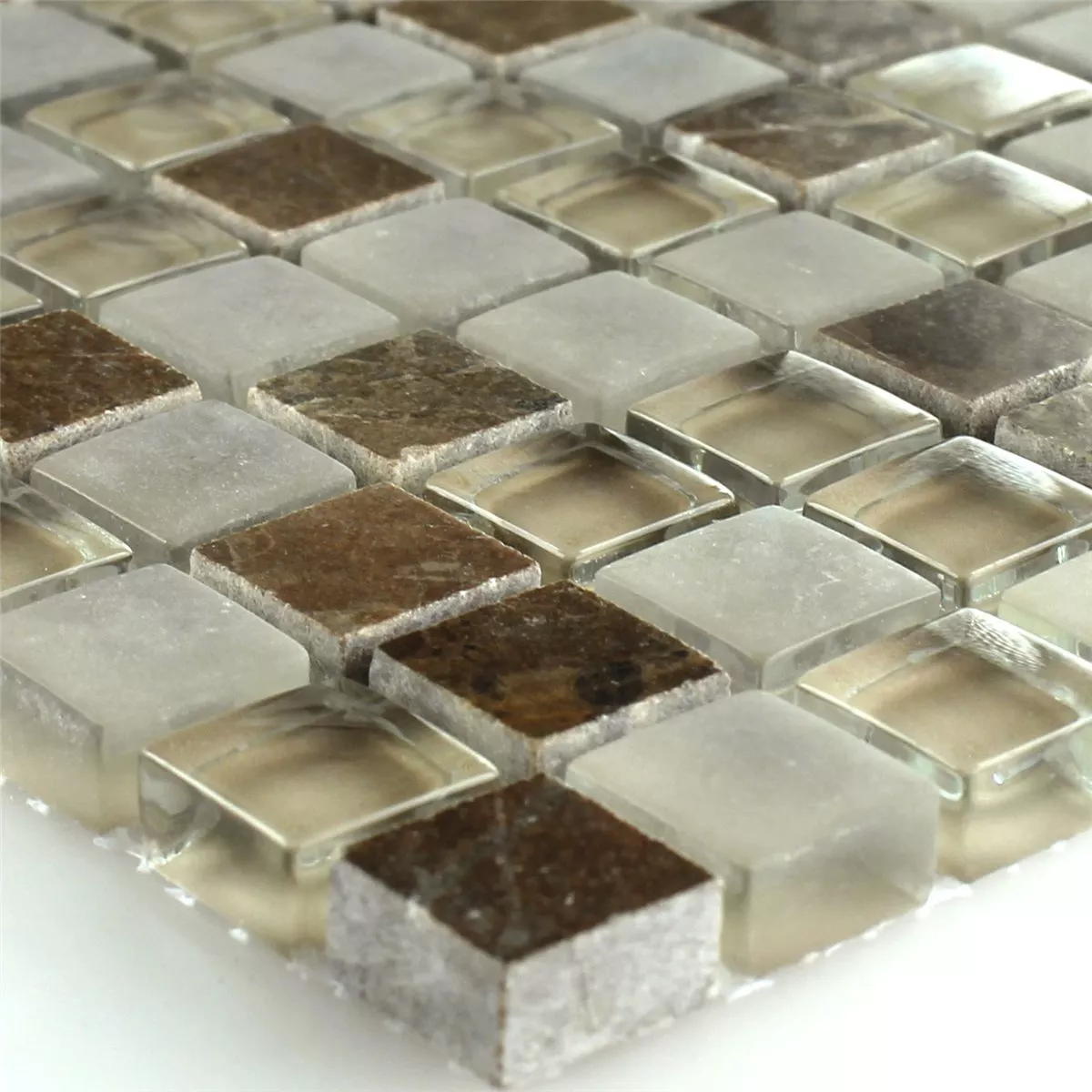 Mosaikfliesen Glas Marmor Quebeck Braun 15x15x8mm